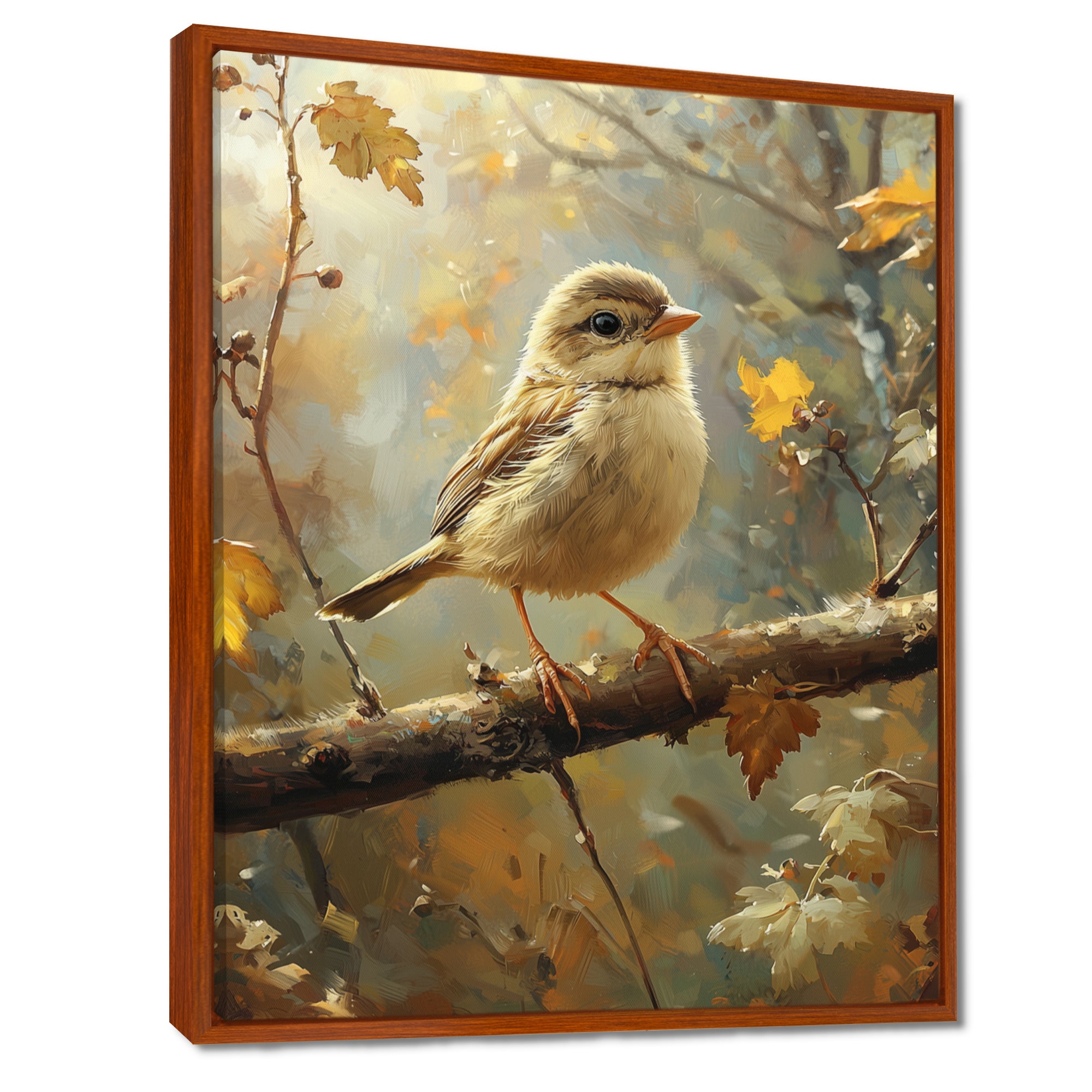 Cute Bird Sparrow On A Fallen Branch - Bird Living Room Wall Art