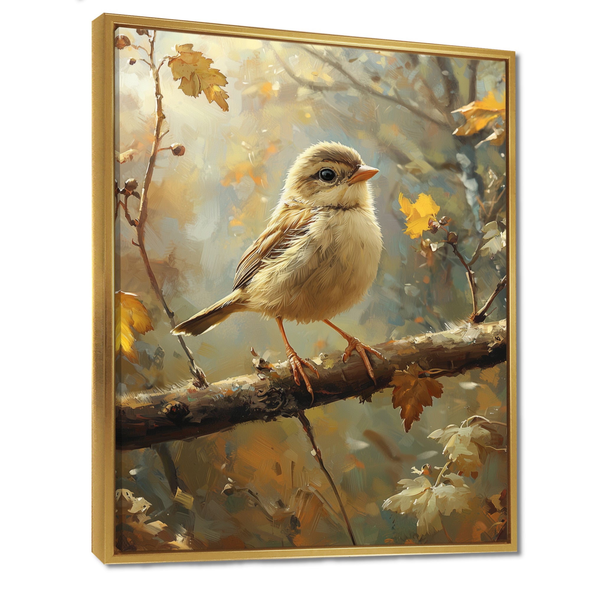 Cute Bird Sparrow On A Fallen Branch - Bird Living Room Wall Art