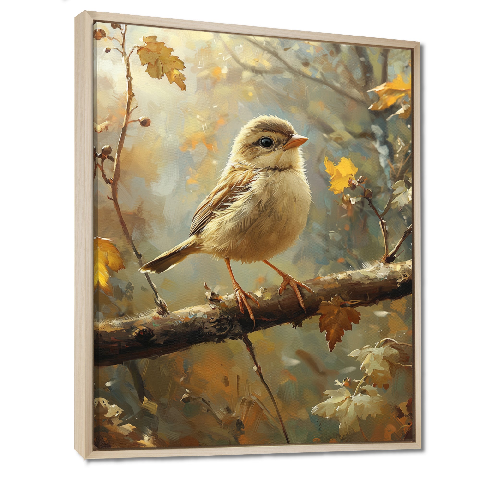 Cute Bird Sparrow On A Fallen Branch - Bird Living Room Wall Art