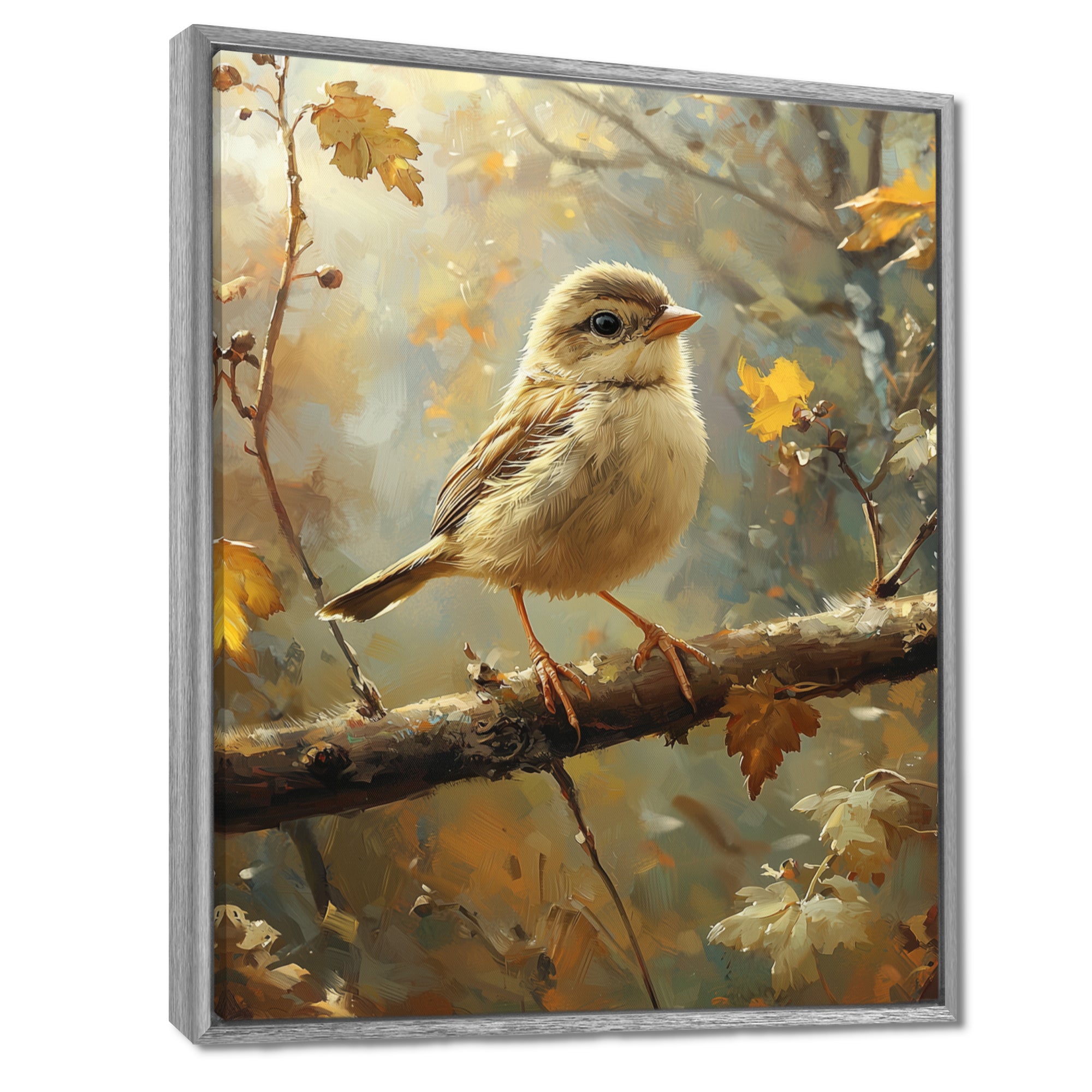 Cute Bird Sparrow On A Fallen Branch - Bird Living Room Wall Art