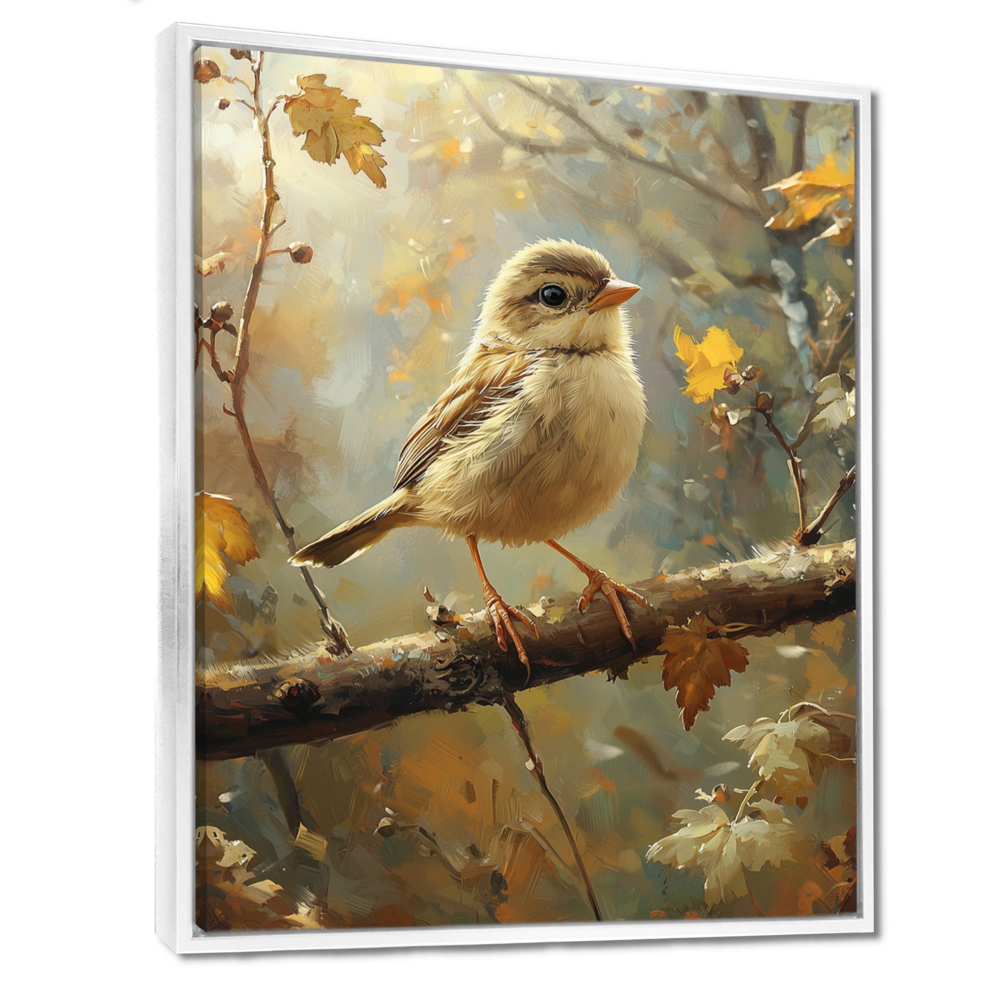 Cute Bird Sparrow On A Fallen Branch - Bird Living Room Wall Art
