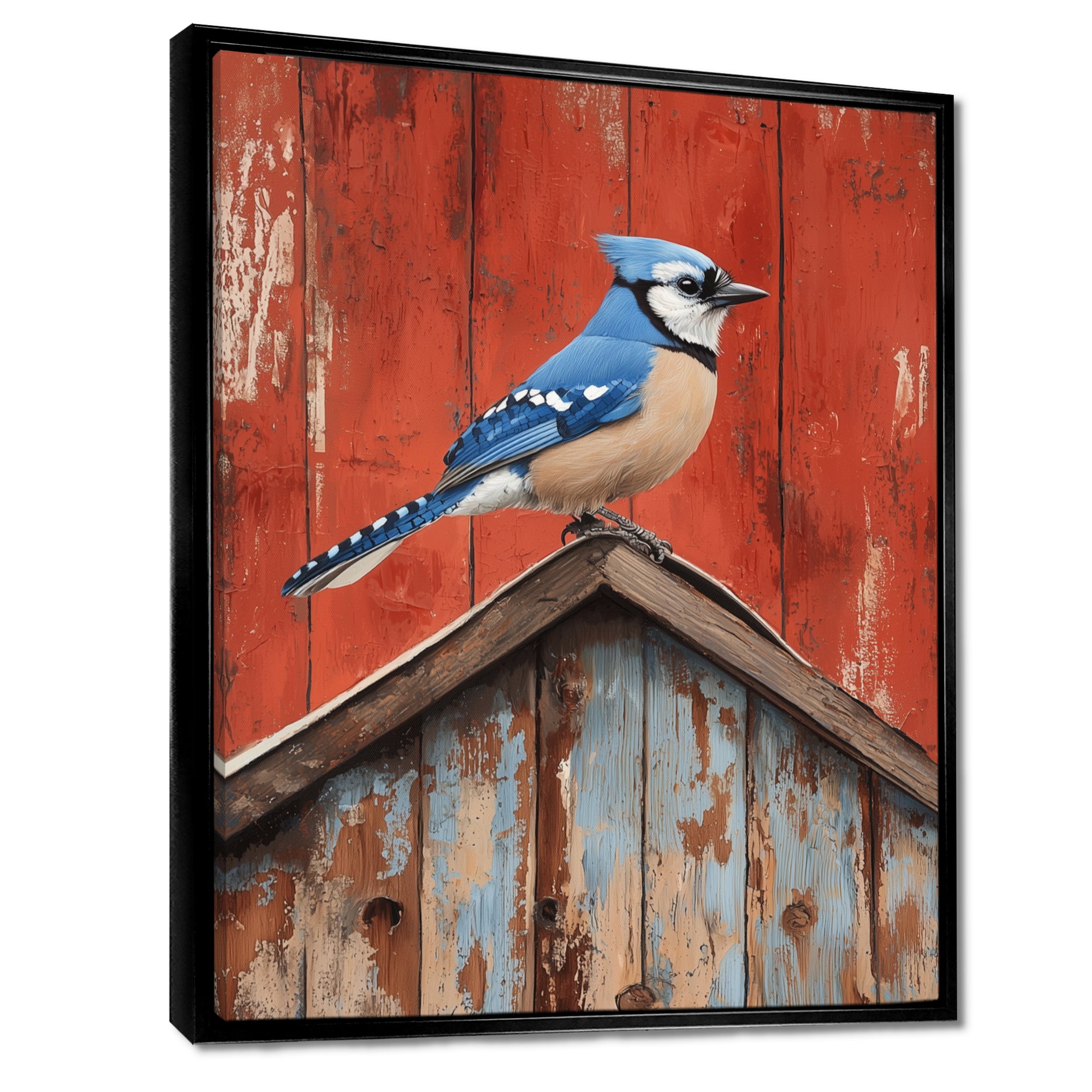 Blue Jay On The Barn Roof - Blue Bird Wall Art