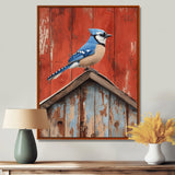 Blue Jay On The Barn Roof - Blue Bird Wall Art
