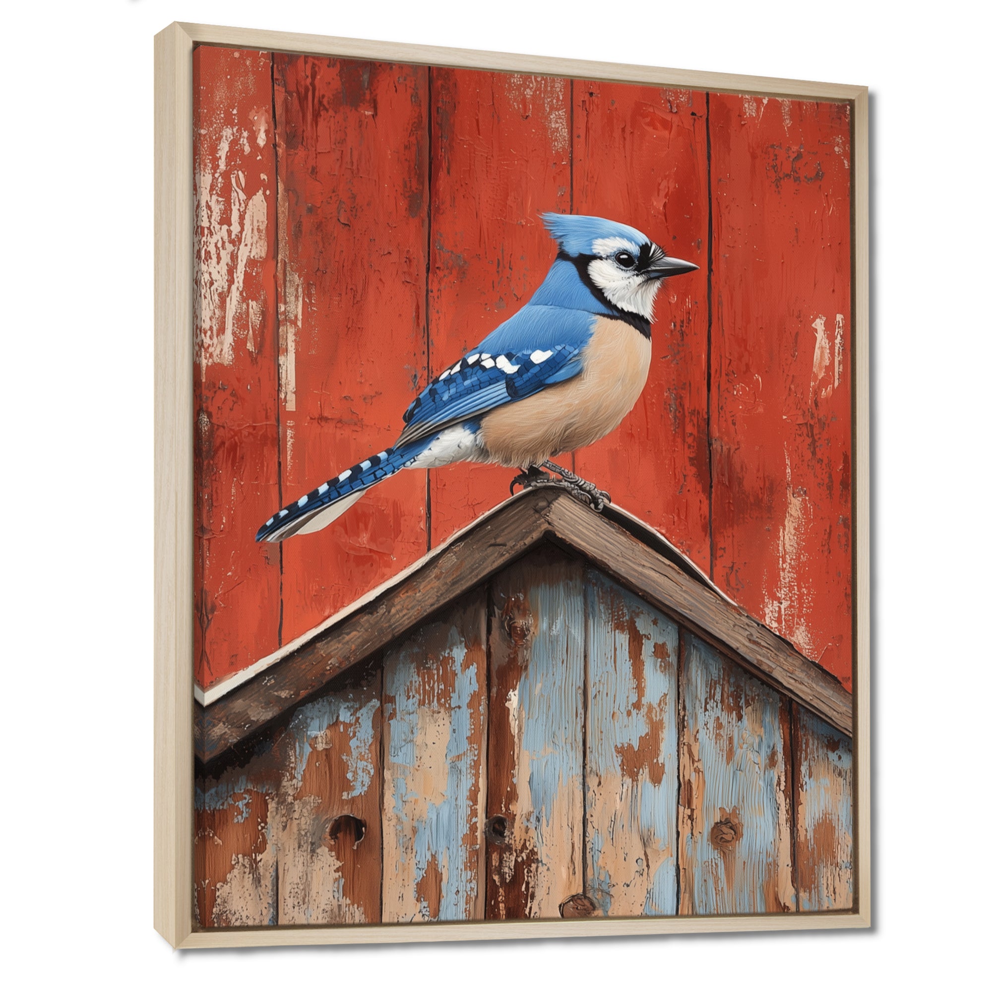 Blue Jay On The Barn Roof - Blue Bird Wall Art