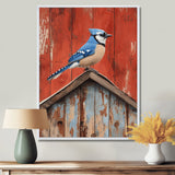 Blue Jay On The Barn Roof - Blue Bird Wall Art