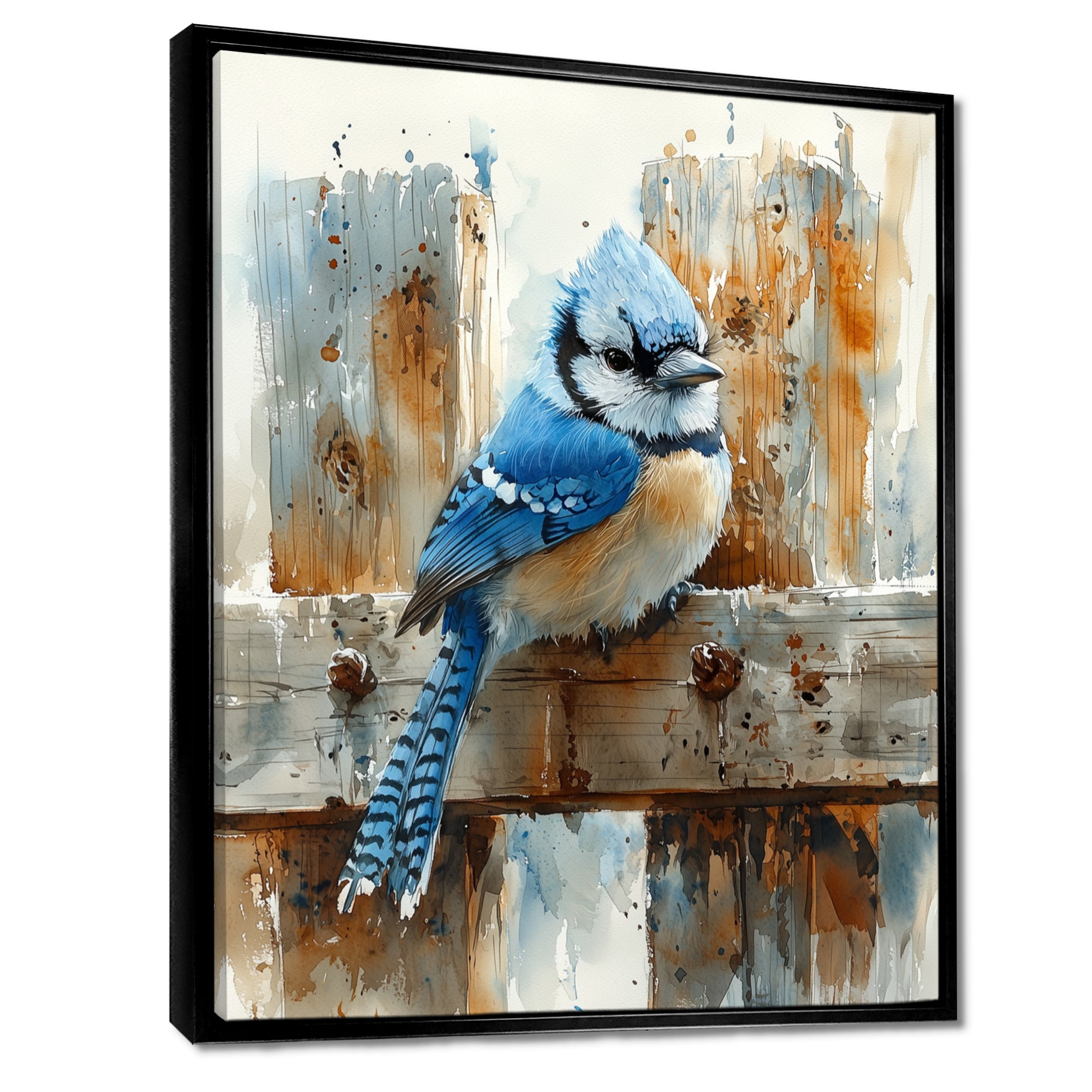 Blue Jay On The Farm Gate - Bird Framed Canvas Art