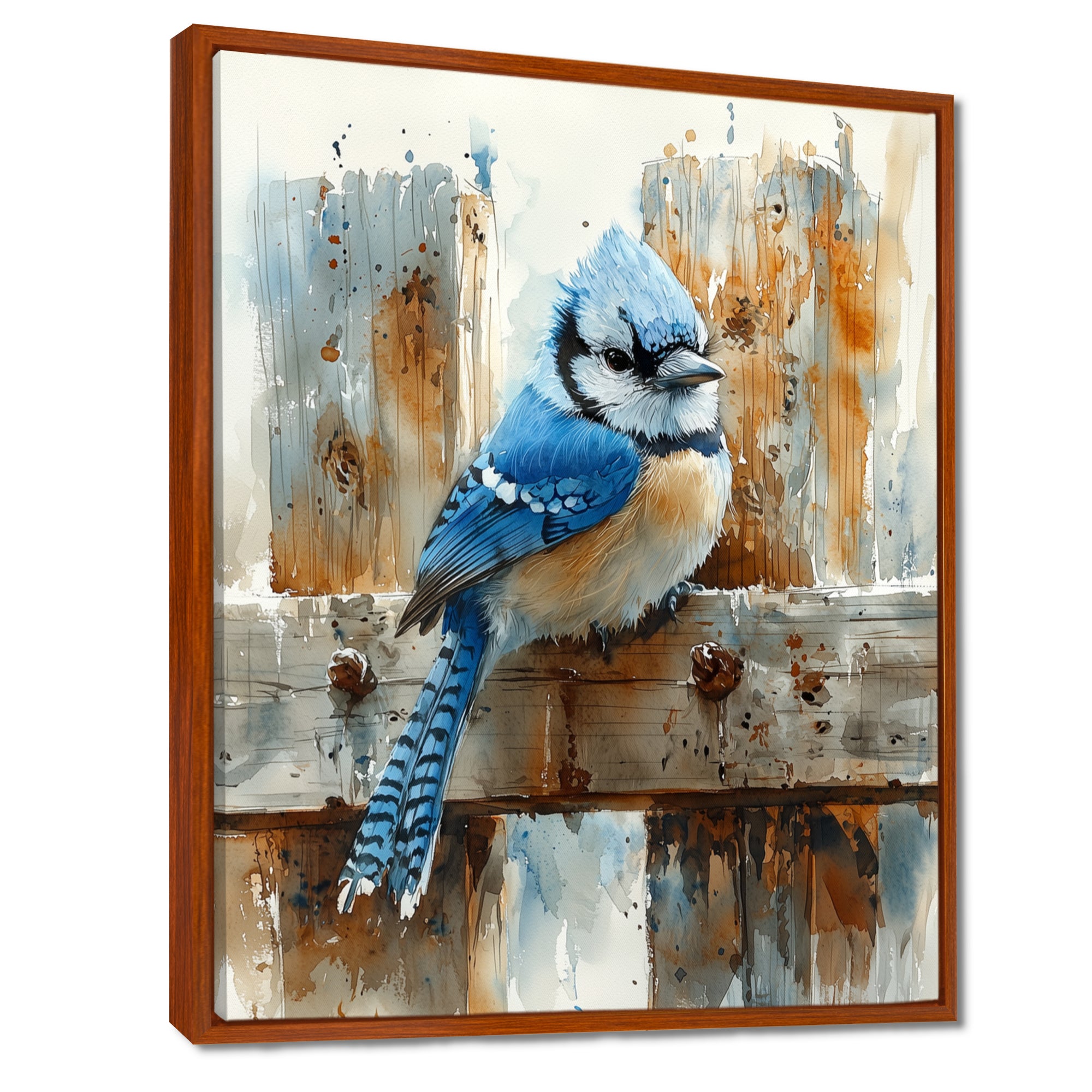 Blue Jay On The Farm Gate - Bird Framed Canvas Art