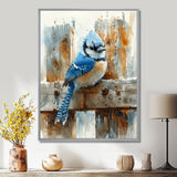 Blue Jay On The Farm Gate - Bird Framed Canvas Art