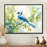 Pastel Blue Jay Perched On A Branch - Bird Living Room Wall Art