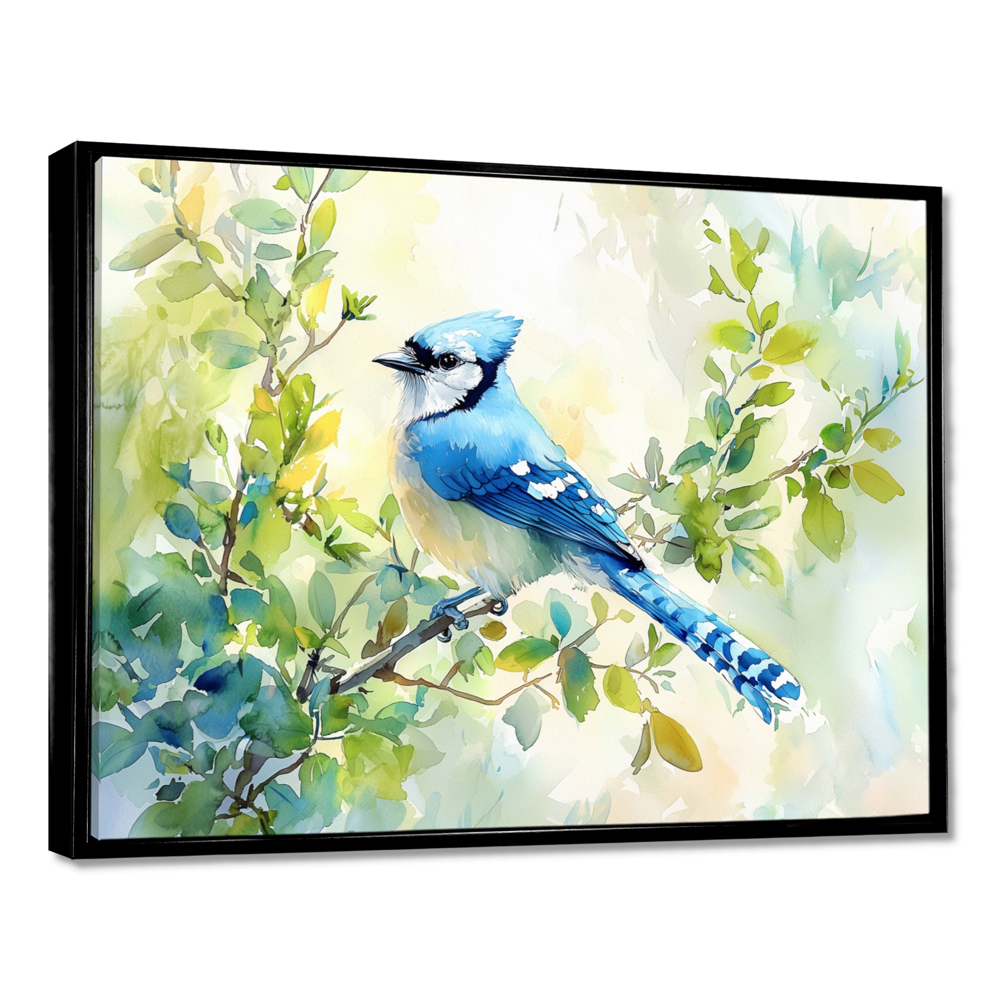 Pastel Blue Jay Perched On A Branch - Bird Living Room Wall Art
