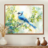 Pastel Blue Jay Perched On A Branch - Bird Living Room Wall Art