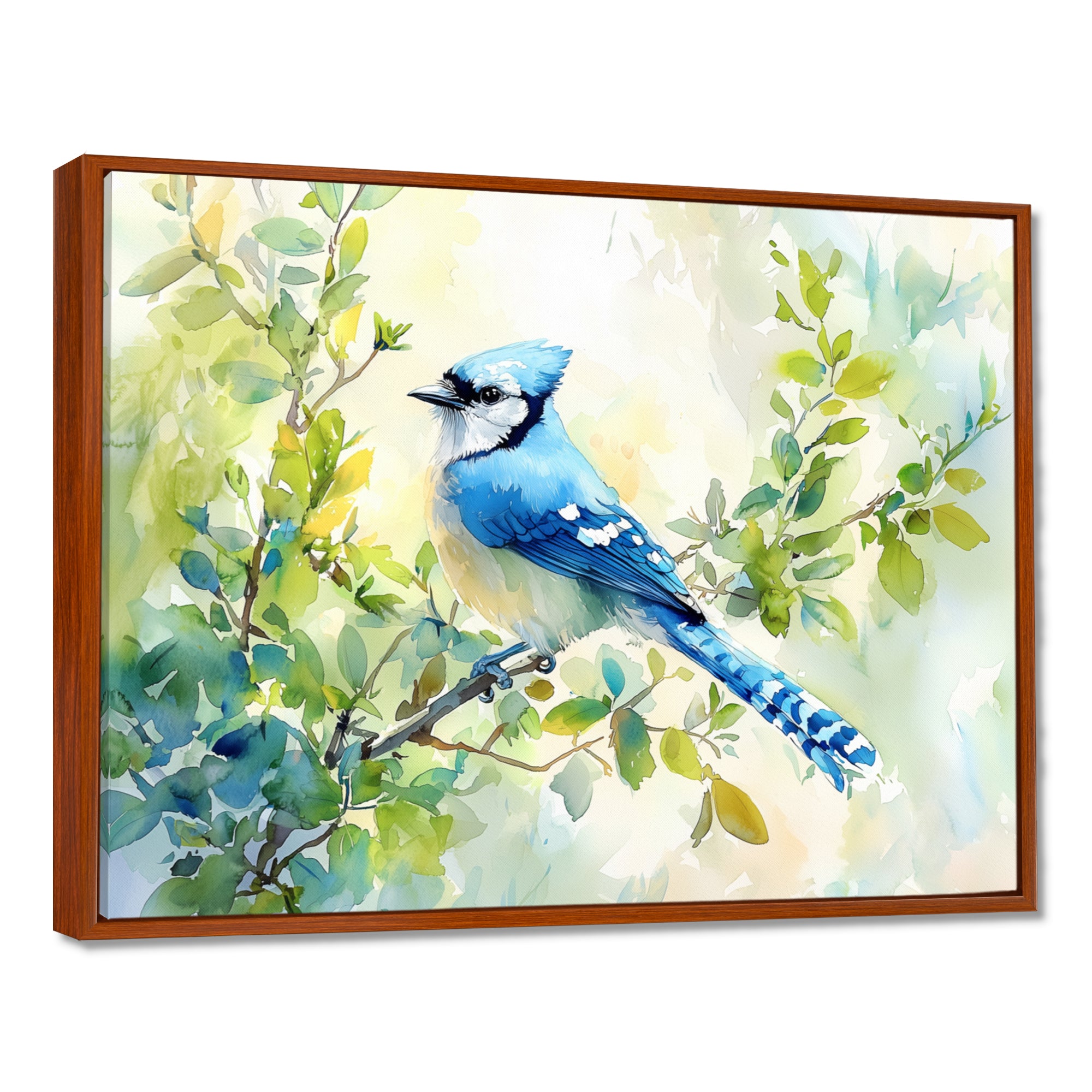 Pastel Blue Jay Perched On A Branch - Bird Living Room Wall Art