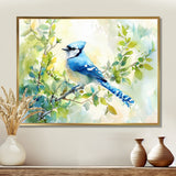 Pastel Blue Jay Perched On A Branch - Bird Living Room Wall Art