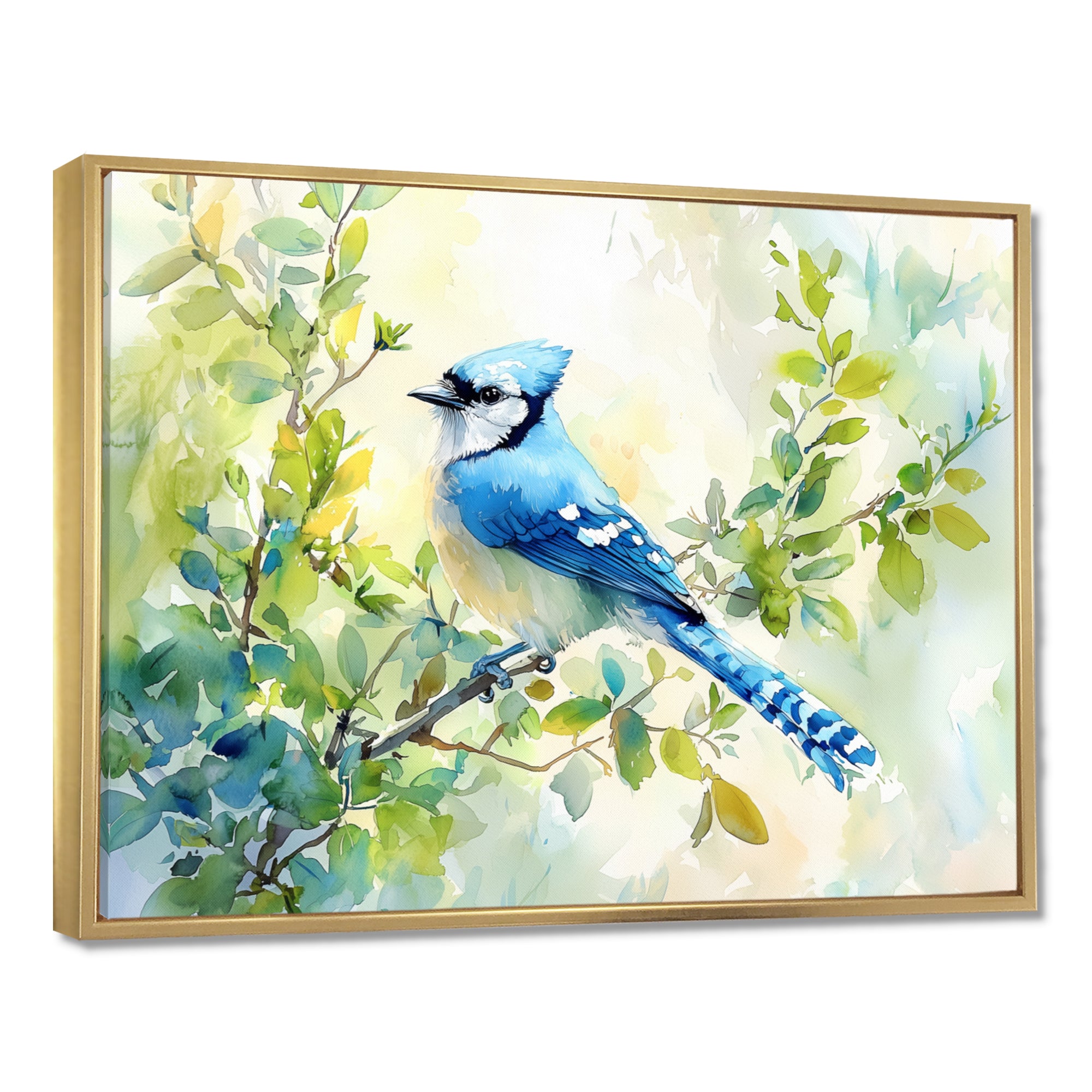 Pastel Blue Jay Perched On A Branch - Bird Living Room Wall Art
