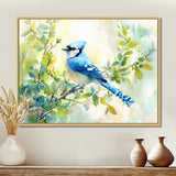 Pastel Blue Jay Perched On A Branch - Bird Living Room Wall Art