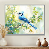 Pastel Blue Jay Perched On A Branch - Bird Living Room Wall Art