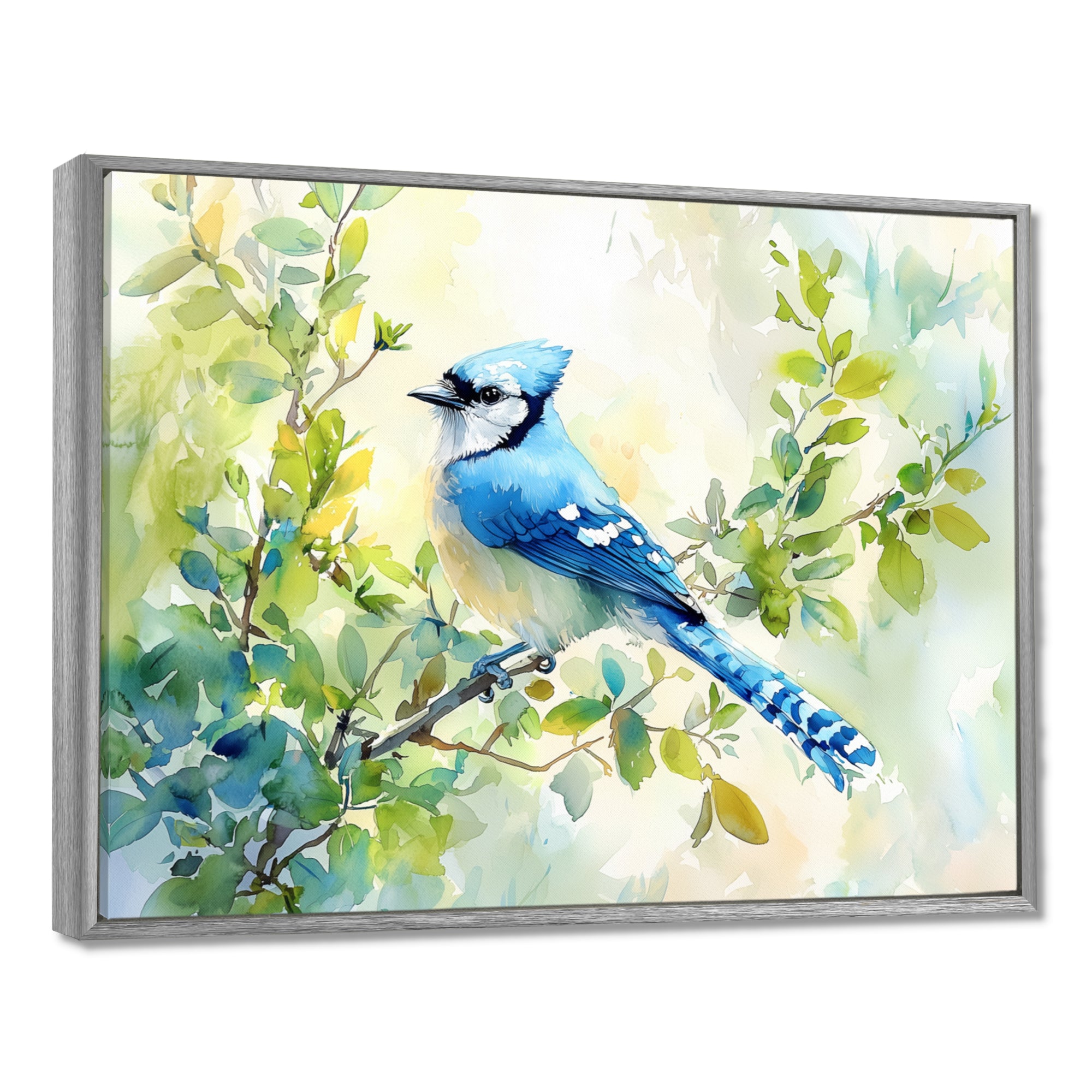 Pastel Blue Jay Perched On A Branch - Bird Living Room Wall Art