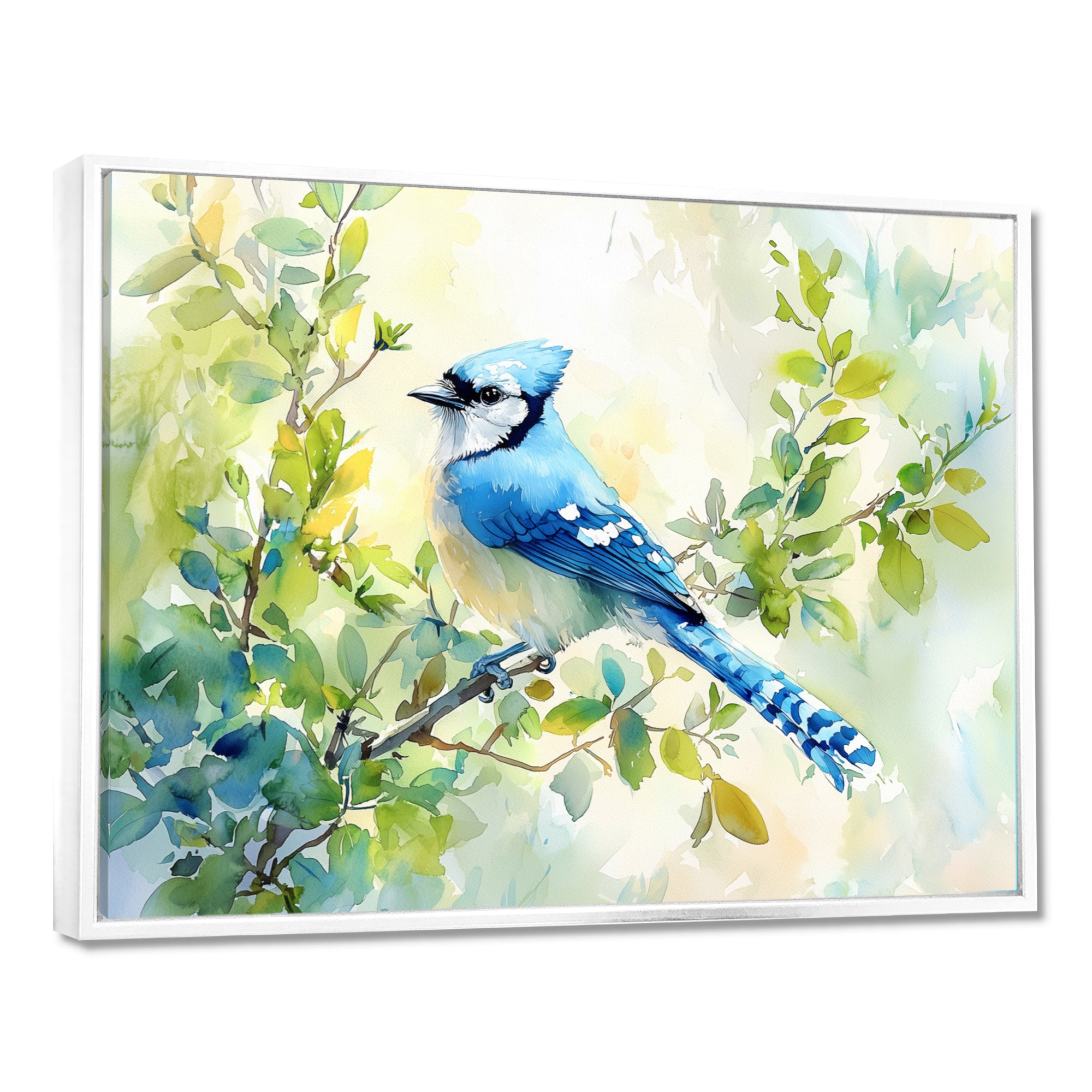 Pastel Blue Jay Perched On A Branch - Bird Living Room Wall Art