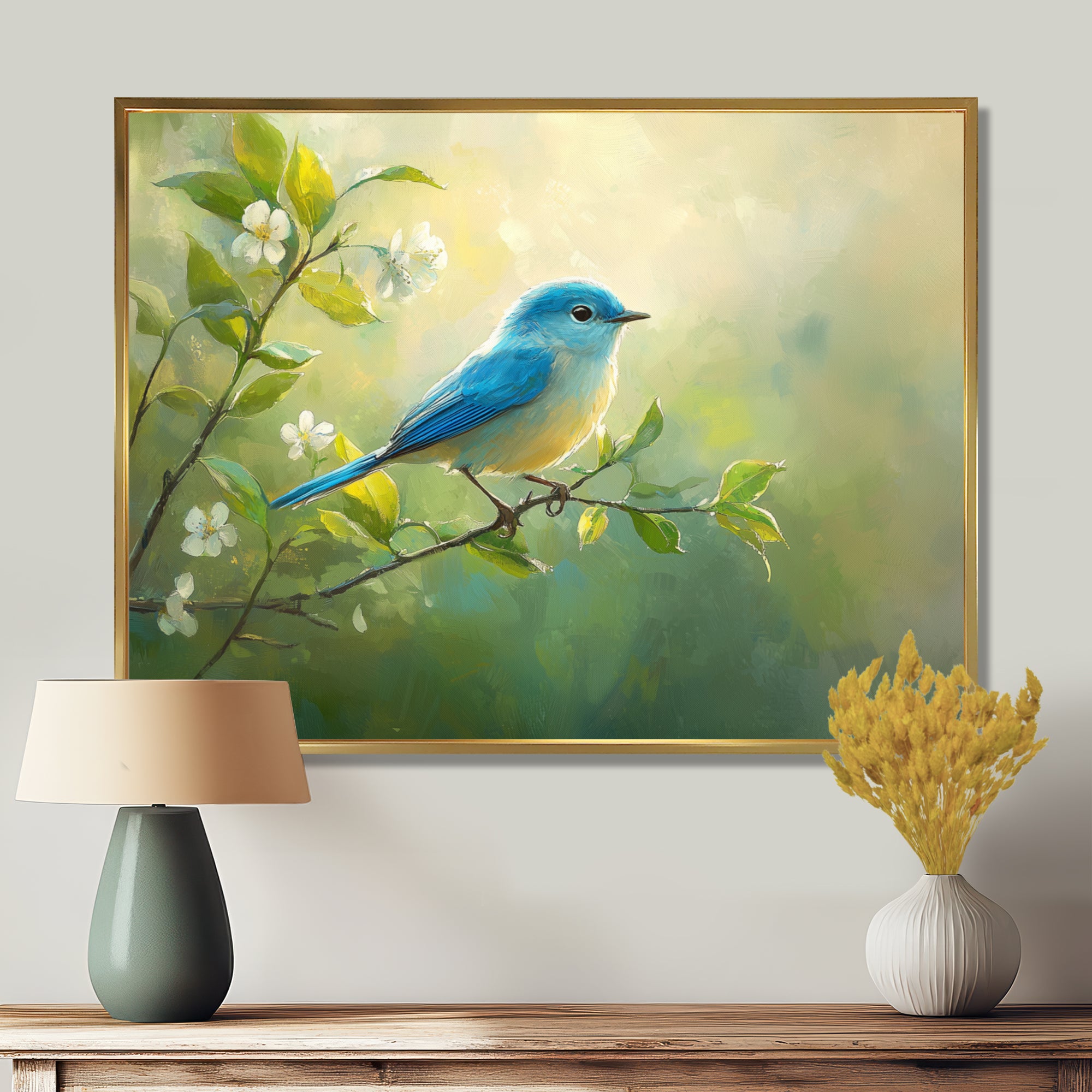 Bluebird In The Early Spring - Bird Canvas Wall Art