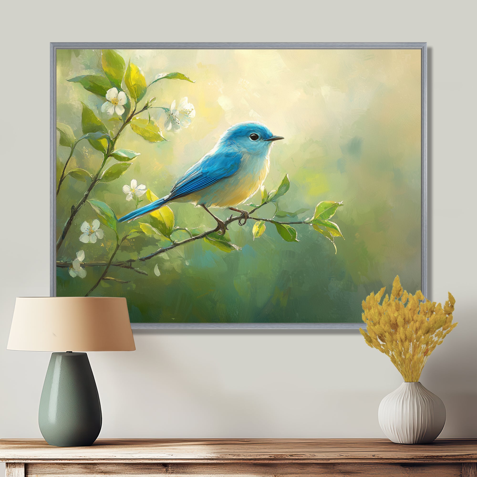 Bluebird In The Early Spring - Bird Canvas Wall Art