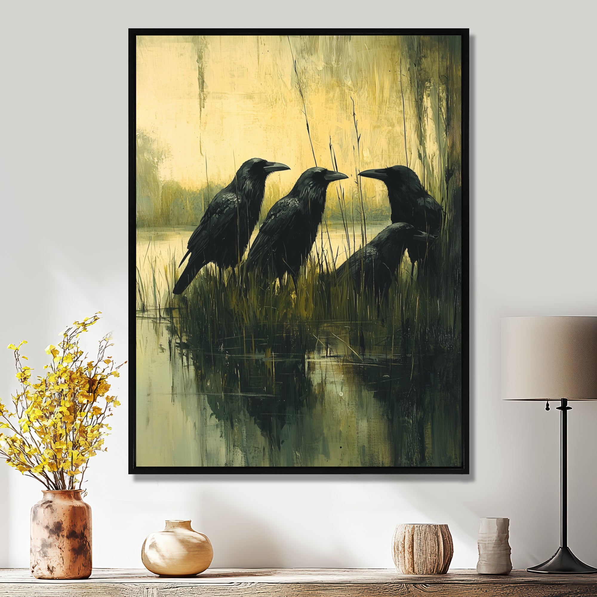 Dark Crows By The Farm Pond - Bird Wall Decor