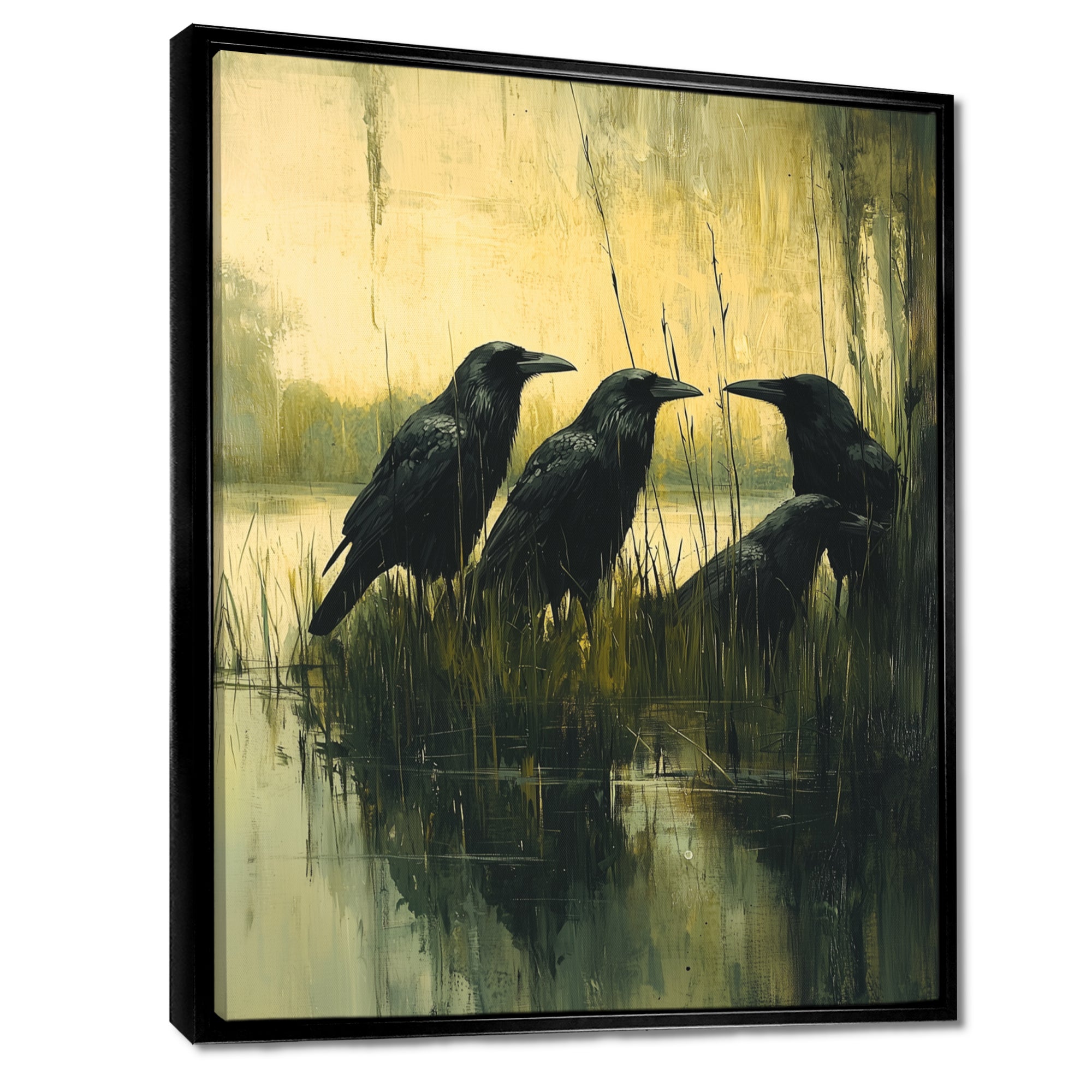 Dark Crows By The Farm Pond - Bird Wall Decor