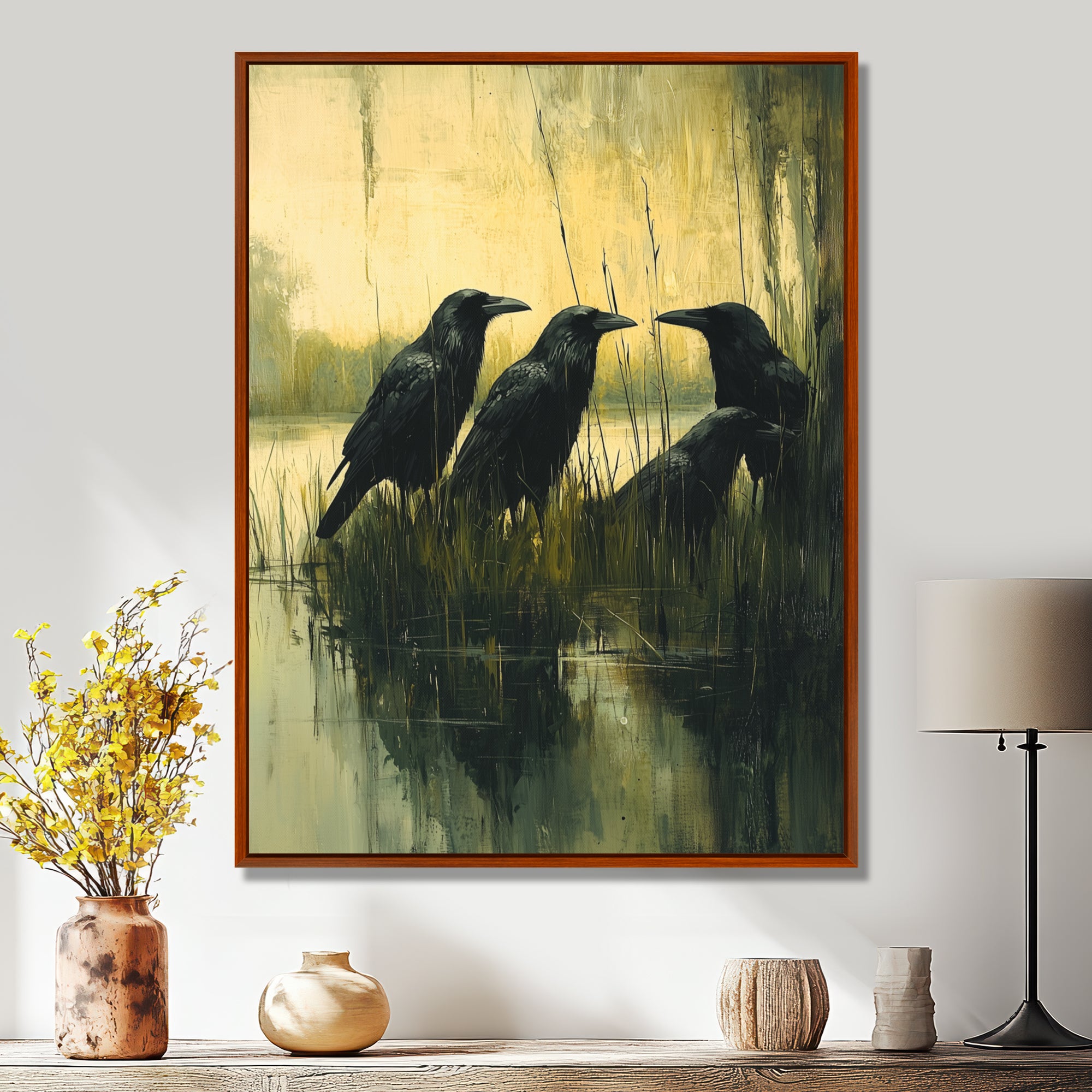 Dark Crows By The Farm Pond - Bird Wall Decor