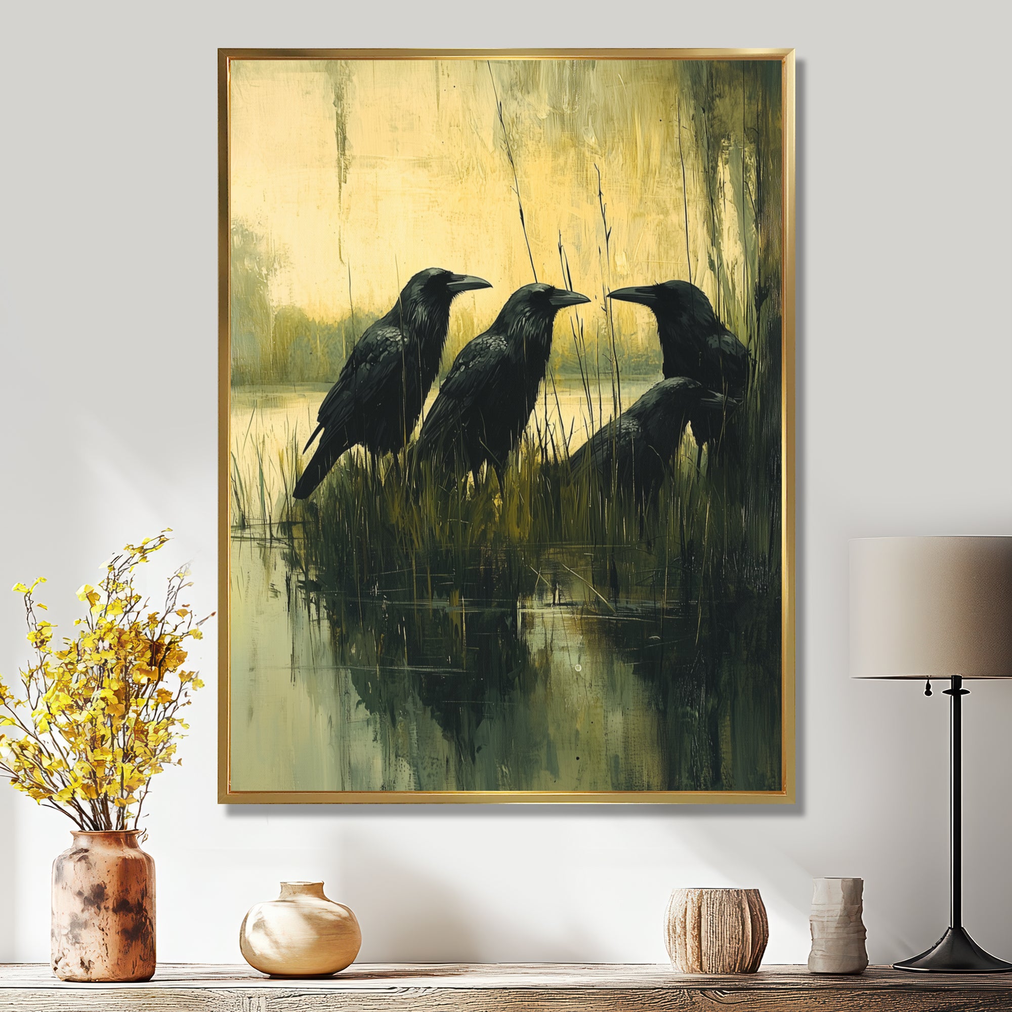 Dark Crows By The Farm Pond - Bird Wall Decor
