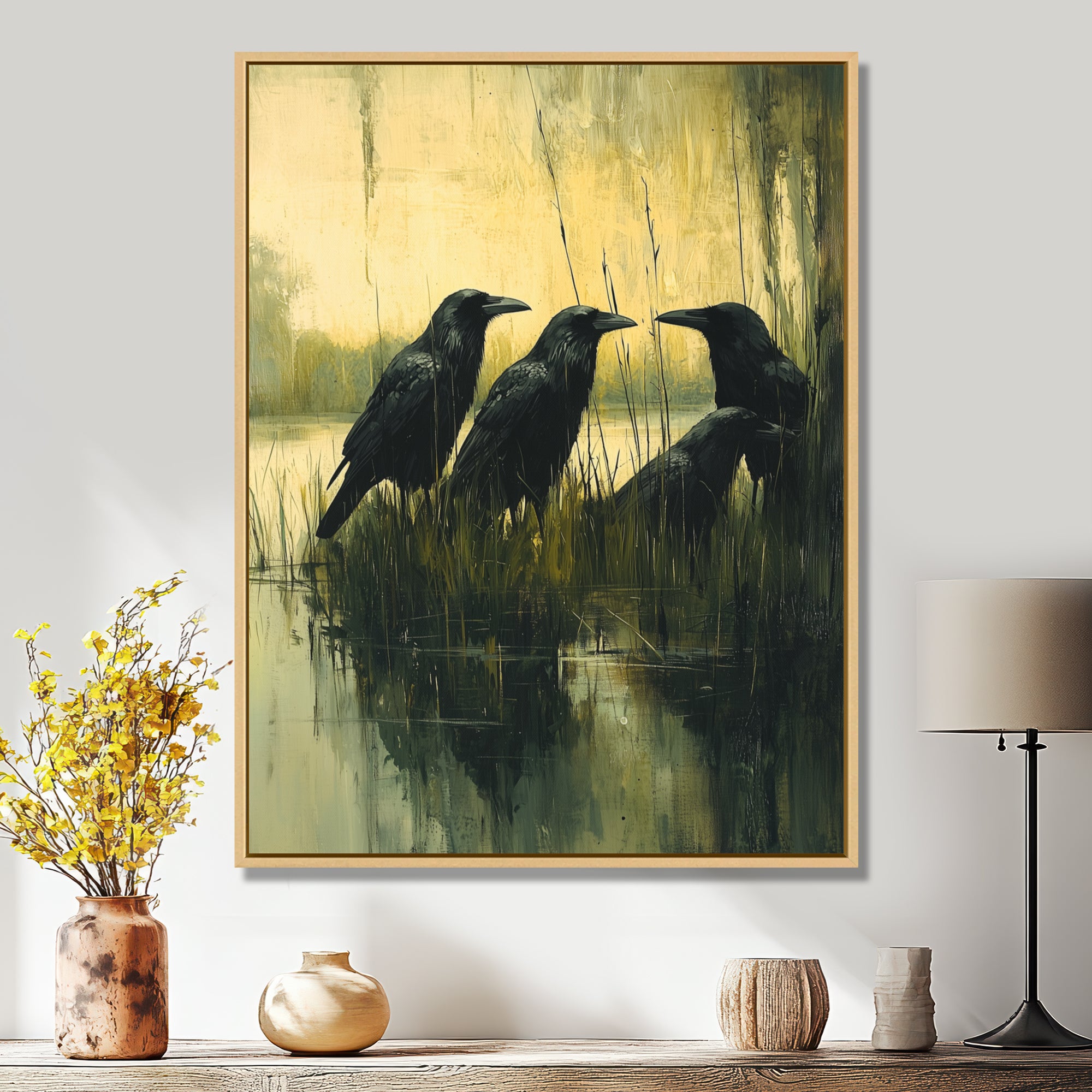 Dark Crows By The Farm Pond - Bird Wall Decor