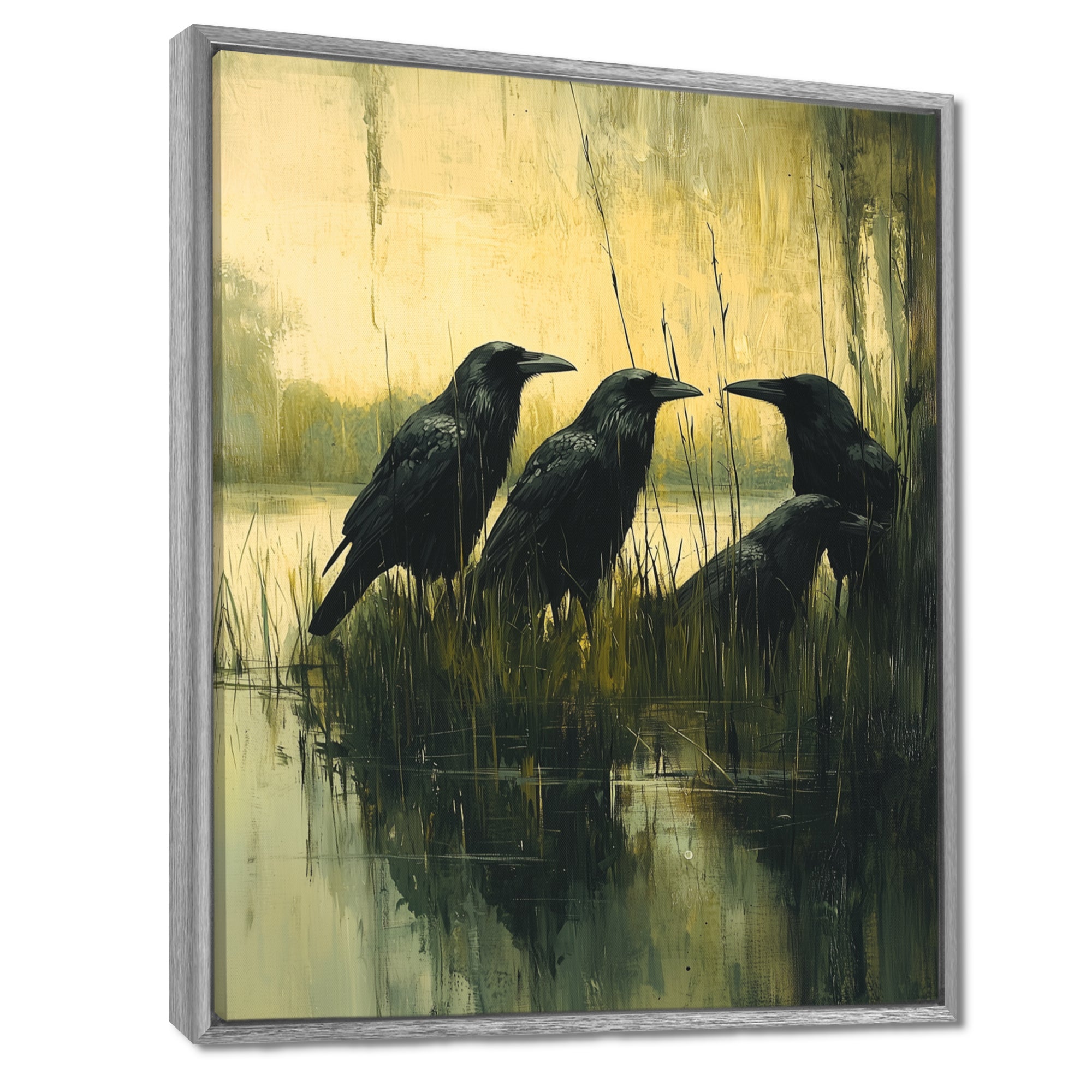 Dark Crows By The Farm Pond - Bird Wall Decor