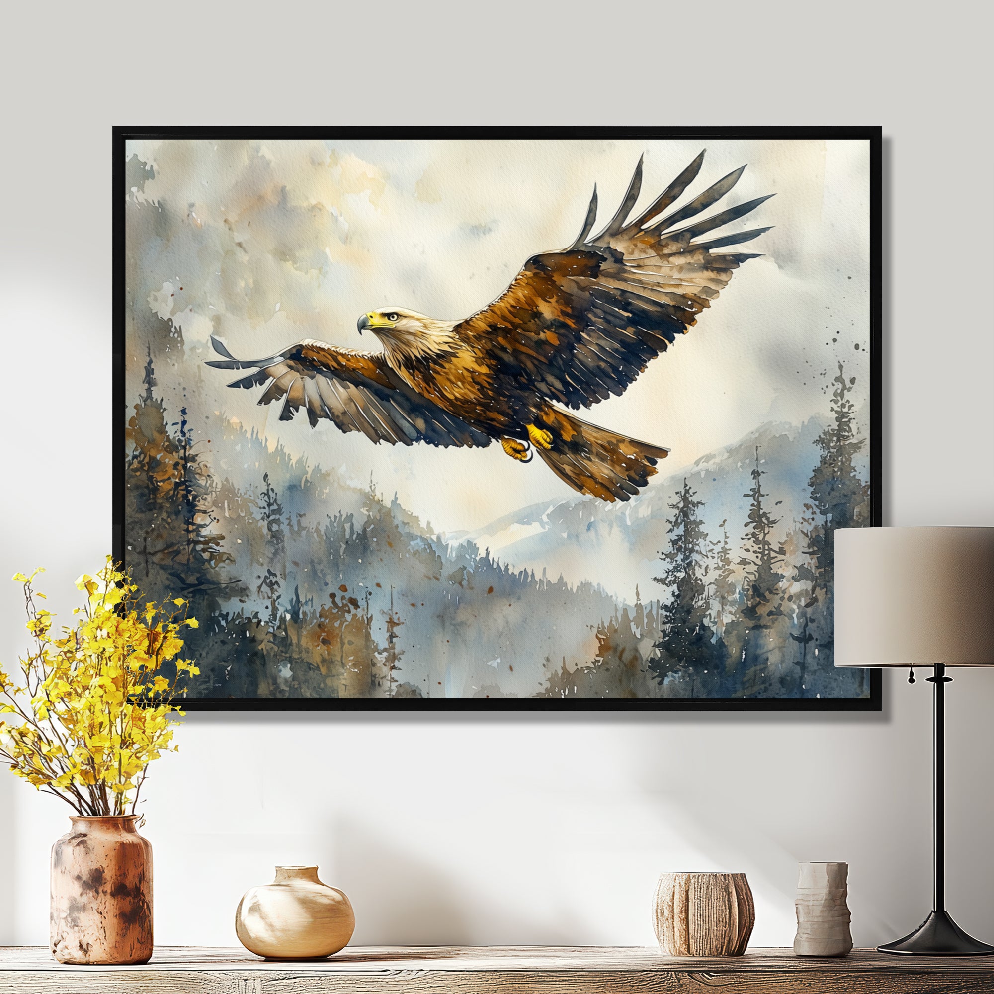 Brown Eagle Soaring Above The Valley - Brown Bird Wall Art