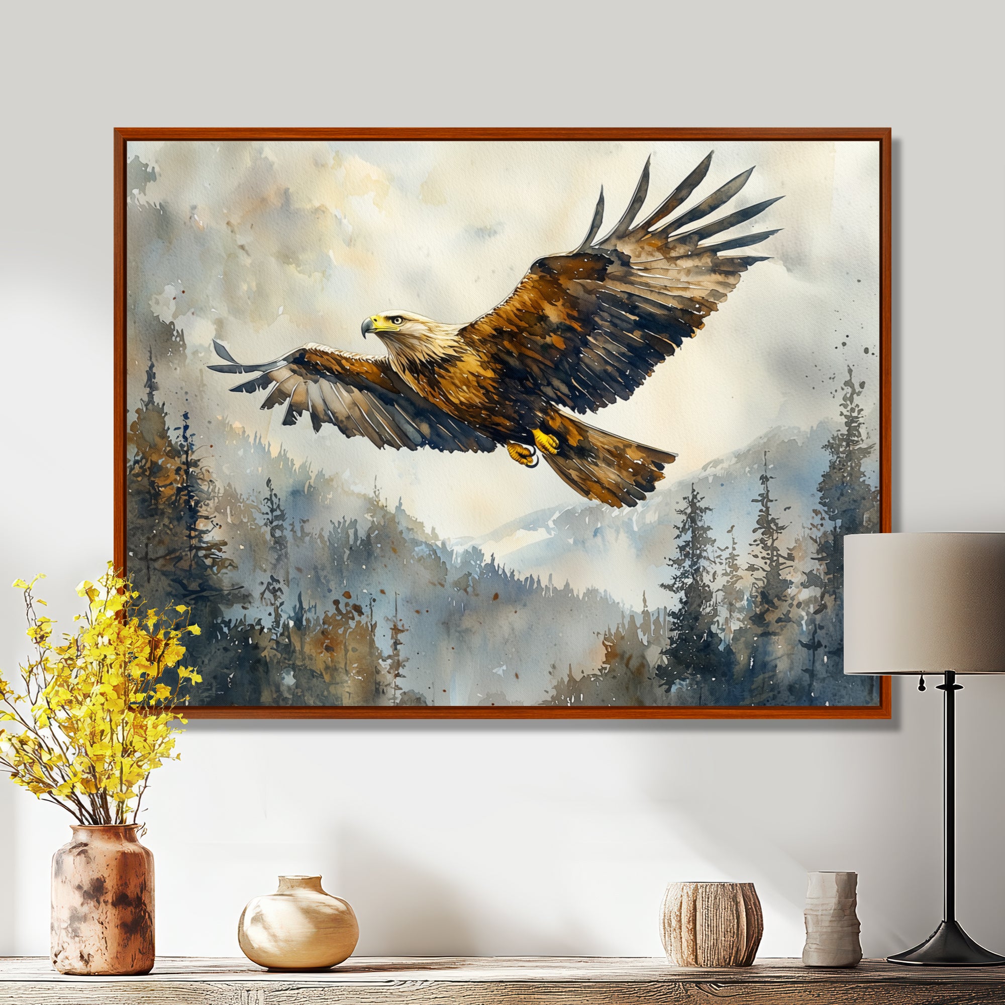 Brown Eagle Soaring Above The Valley - Brown Bird Wall Art