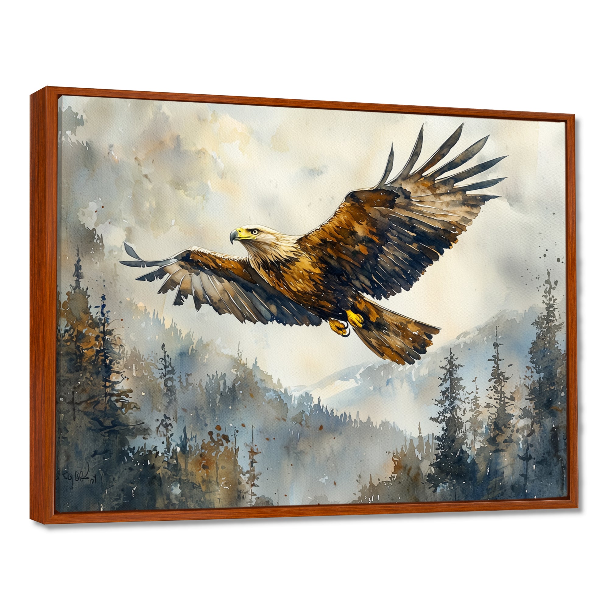 Brown Eagle Soaring Above The Valley - Brown Bird Wall Art