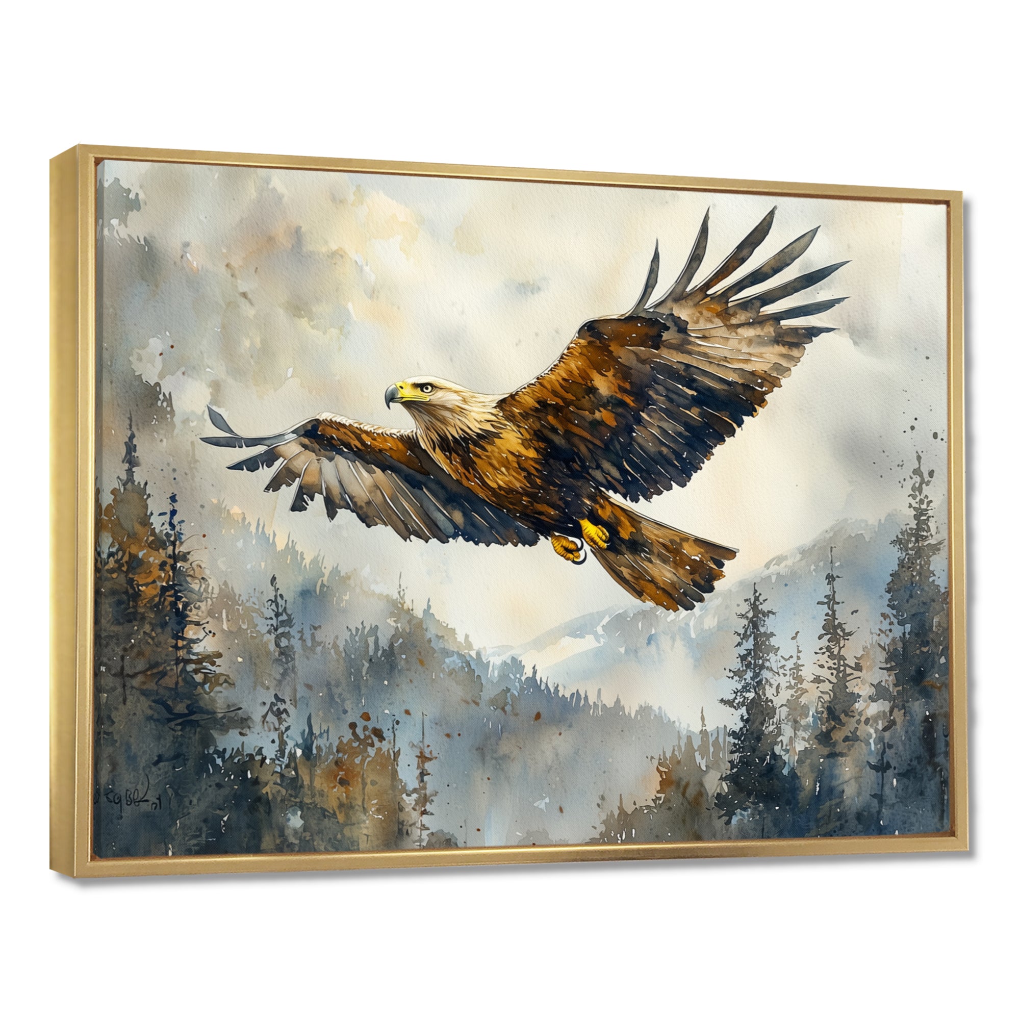 Brown Eagle Soaring Above The Valley - Brown Bird Wall Art