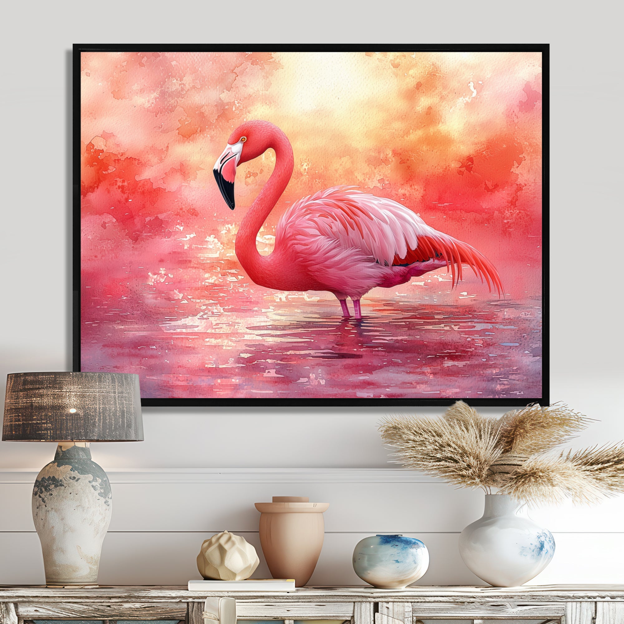 Flamingo At Sunset - Pink Flamingo Wall Art