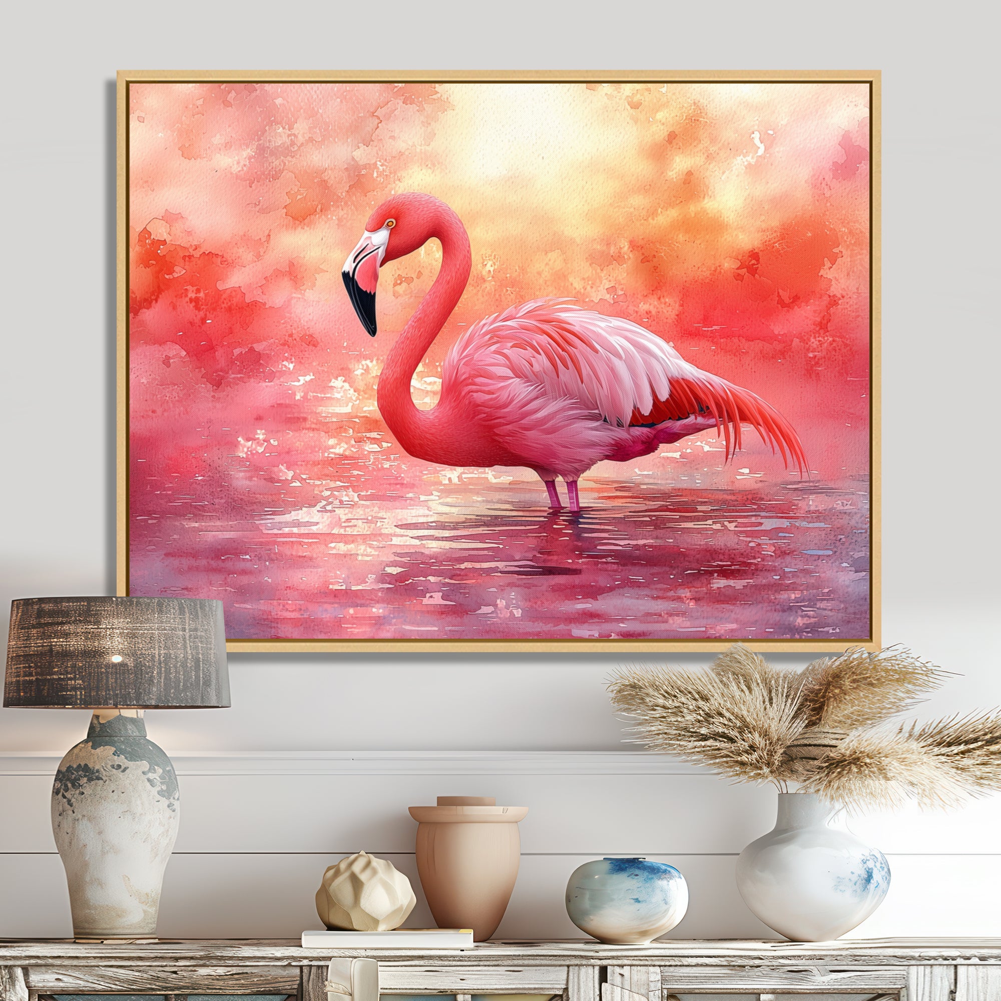Flamingo At Sunset - Pink Flamingo Wall Art