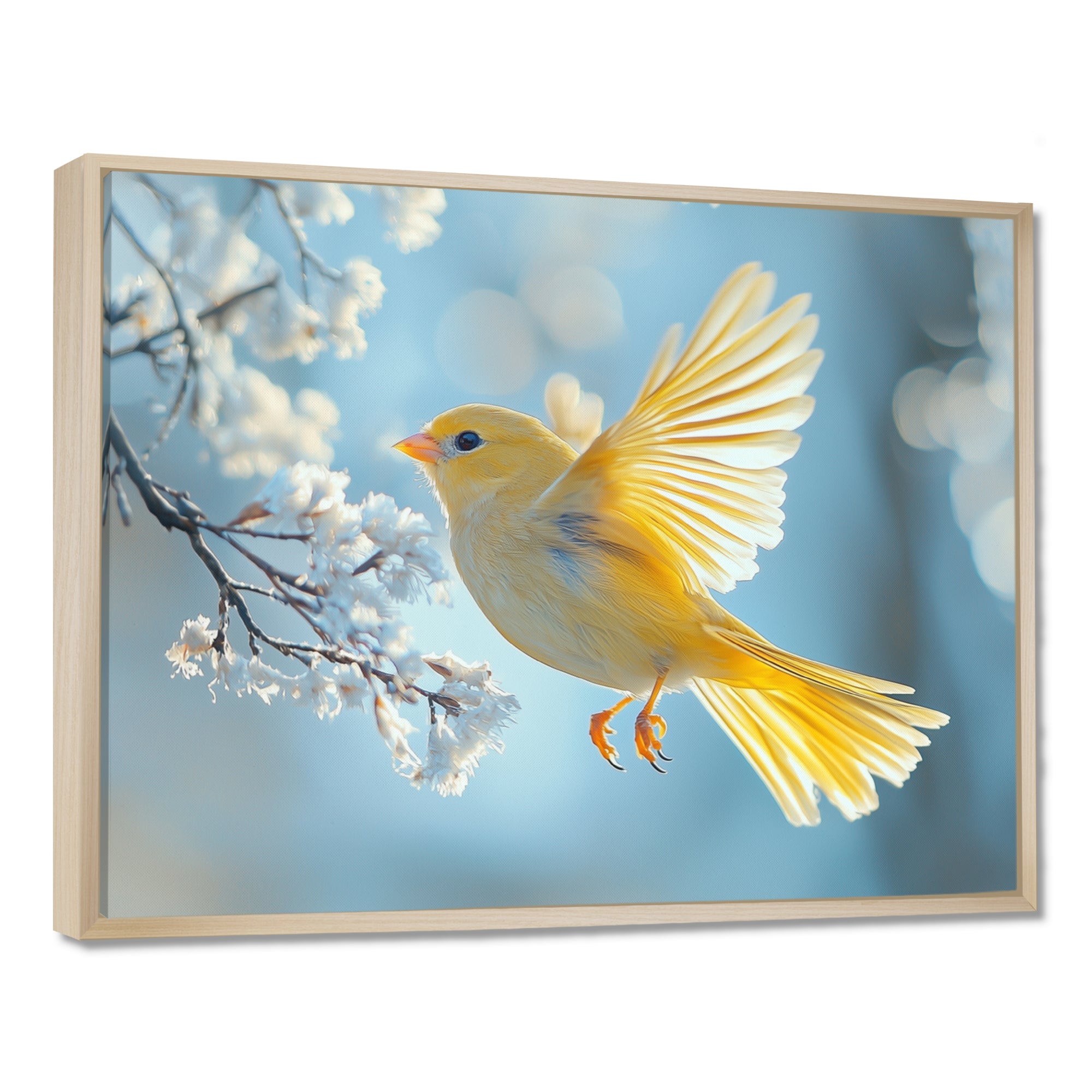 Fluffy Finch In The Forest Breeze - Bird Living Room Wall Art
