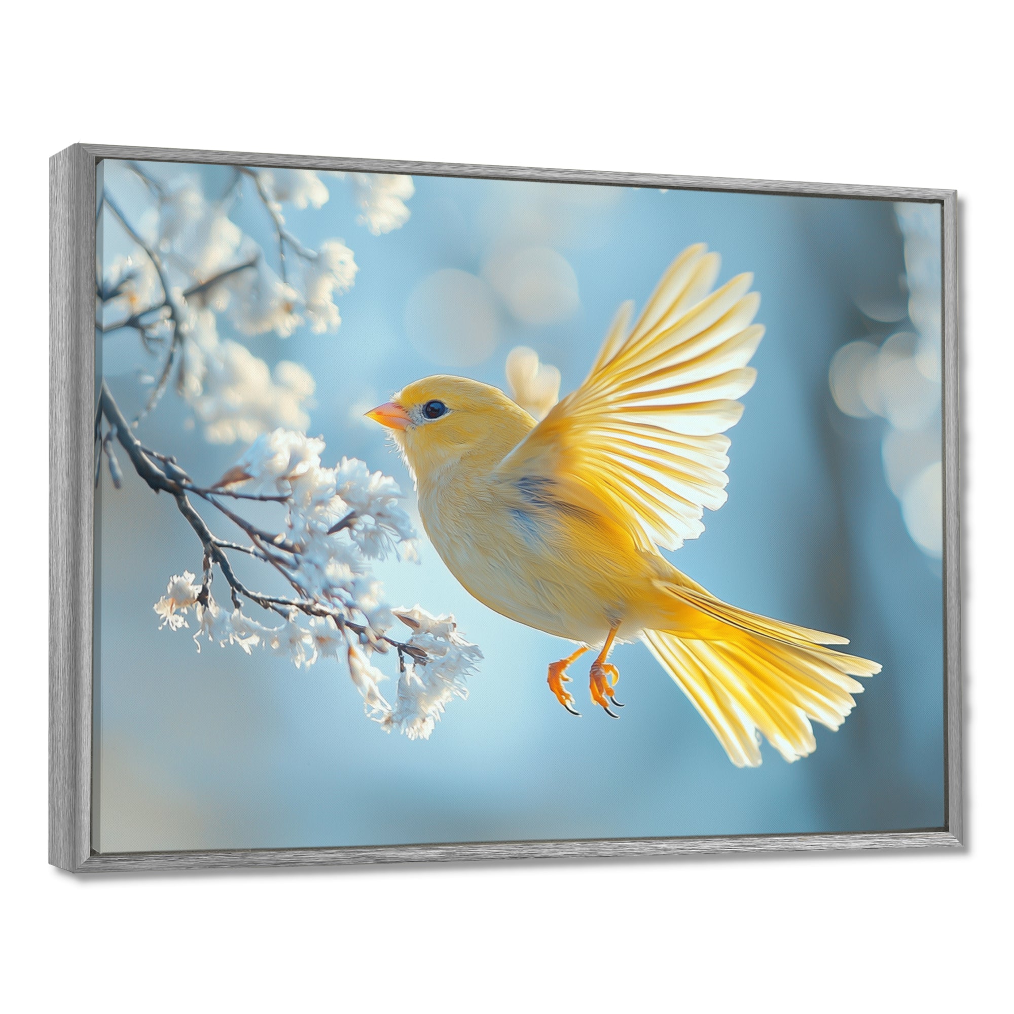 Fluffy Finch In The Forest Breeze - Bird Living Room Wall Art