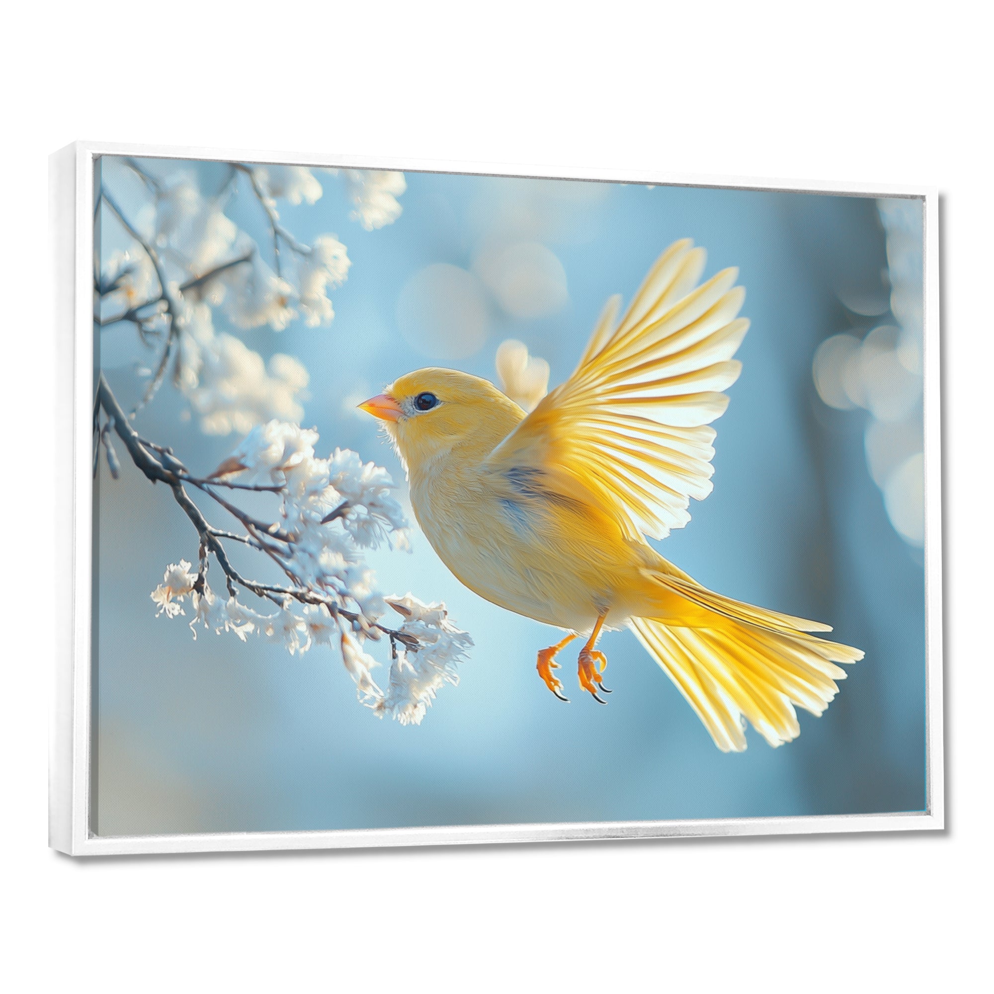 Fluffy Finch In The Forest Breeze - Bird Living Room Wall Art