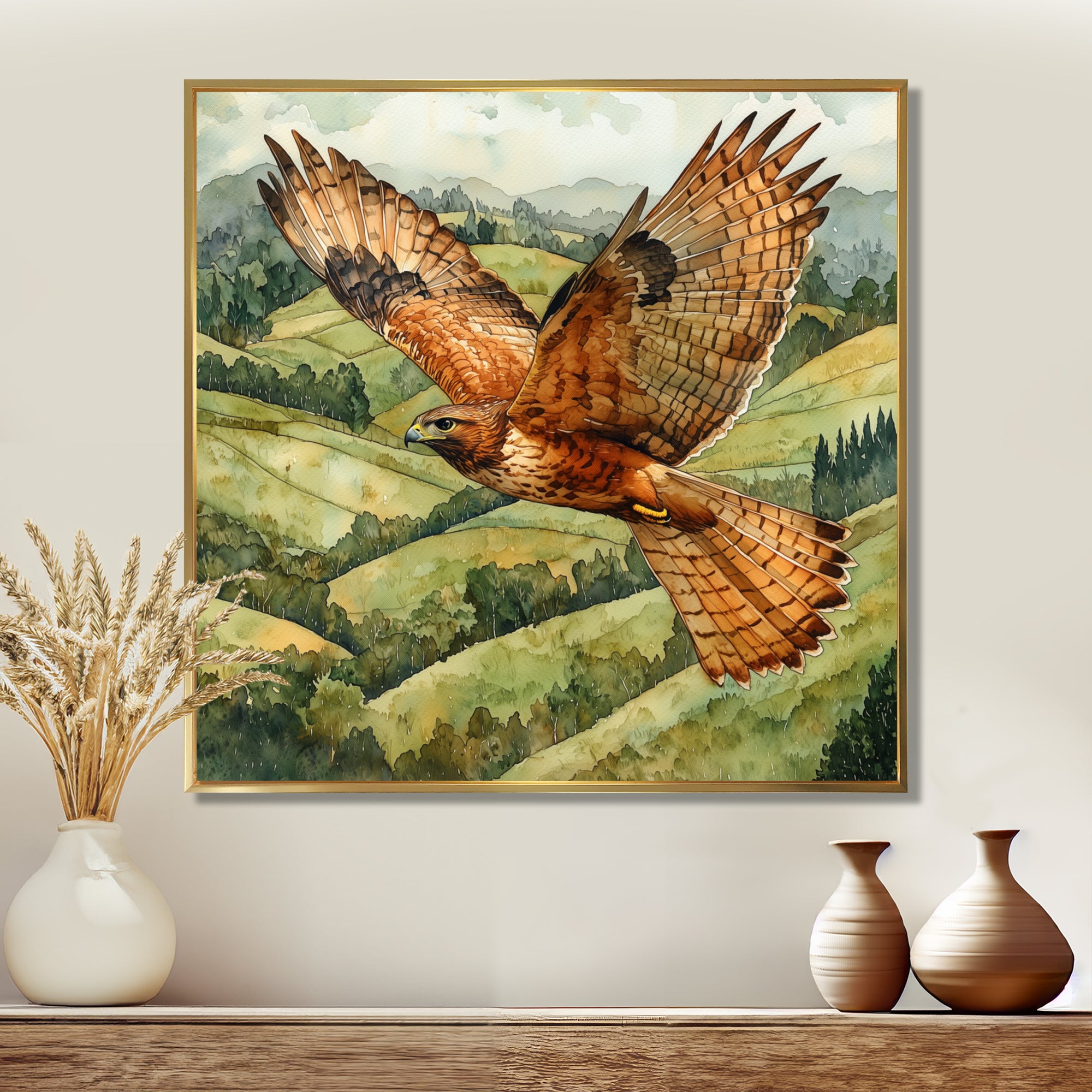 Eagle Hawk Over The Pasture - Bird Wall Art Prints