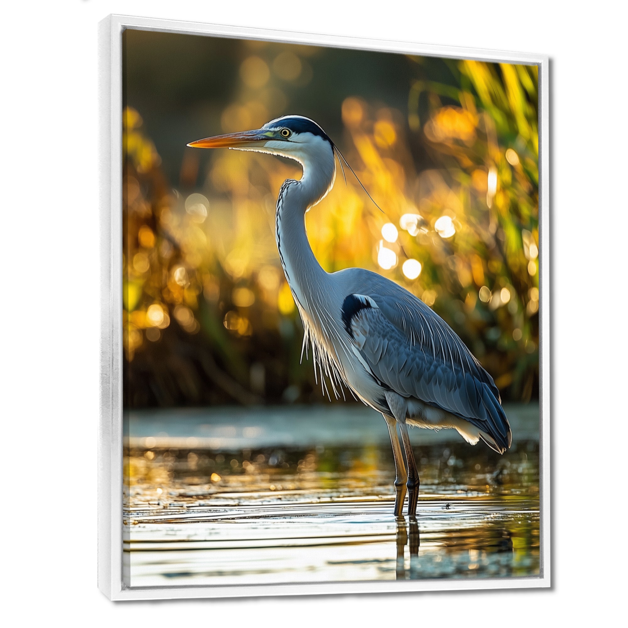 Photo Of Heron At The Farm Lake - Grey Heron Wall Art