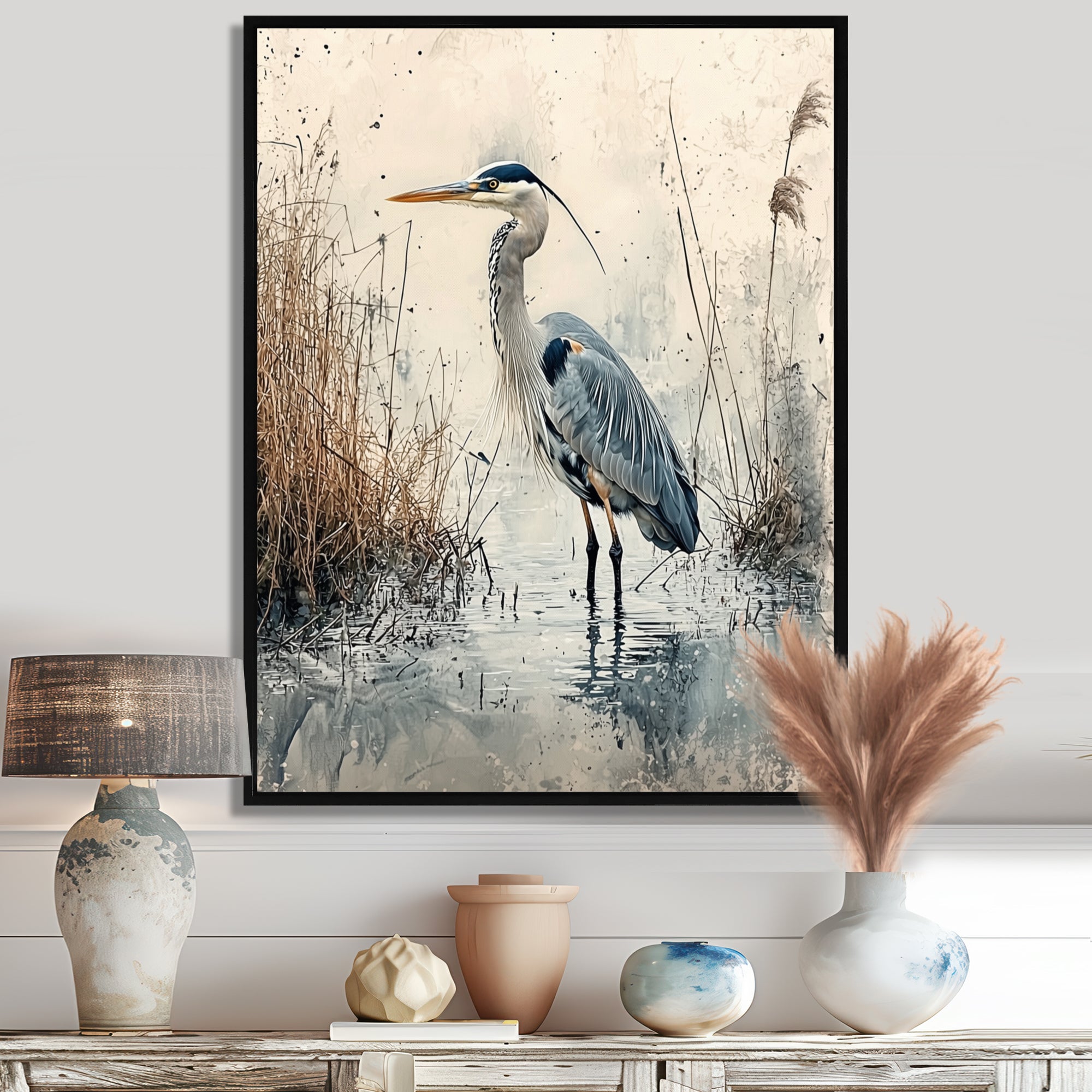 Relaxing Heron In The Marsh - Heron Living Room Wall Art