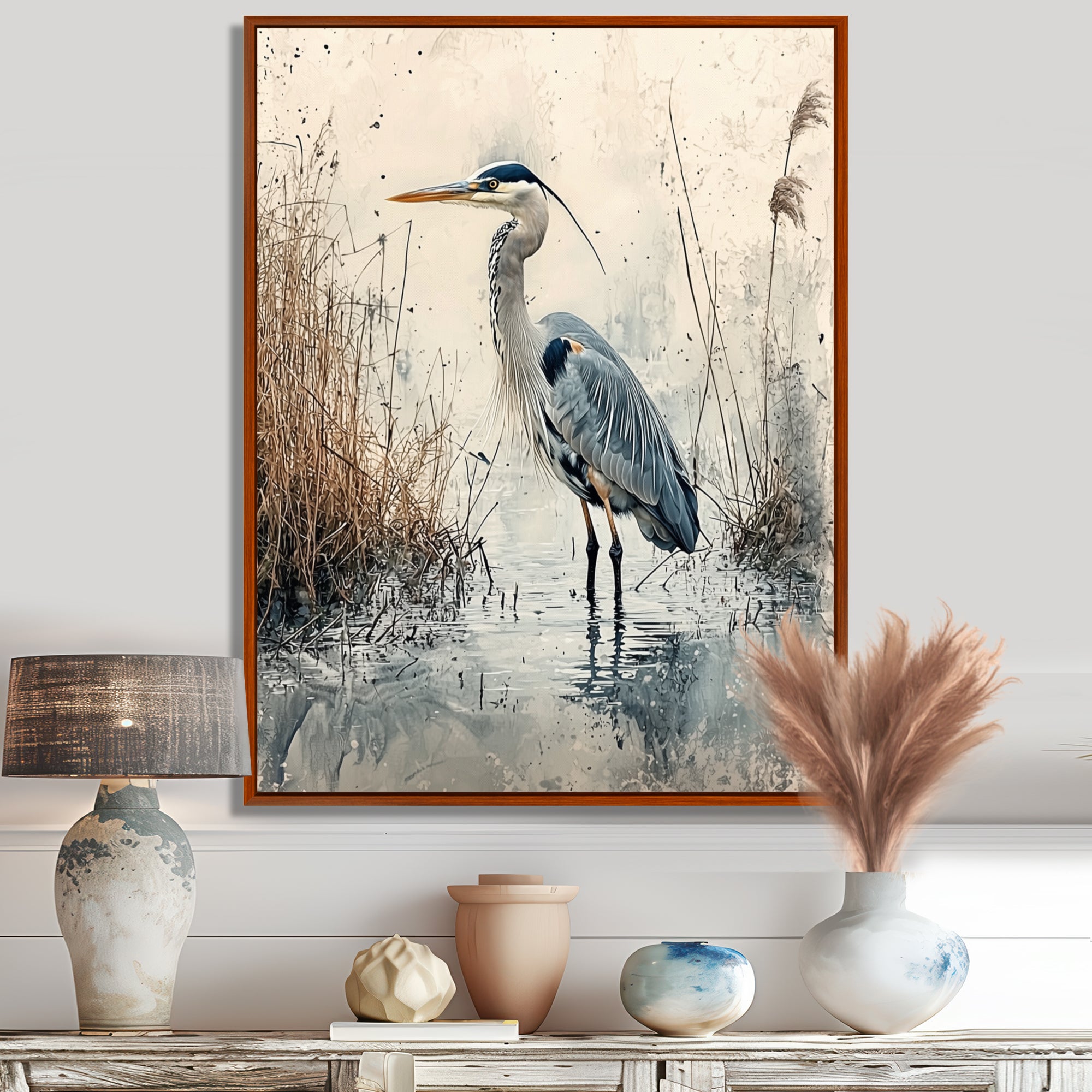Relaxing Heron In The Marsh - Heron Living Room Wall Art