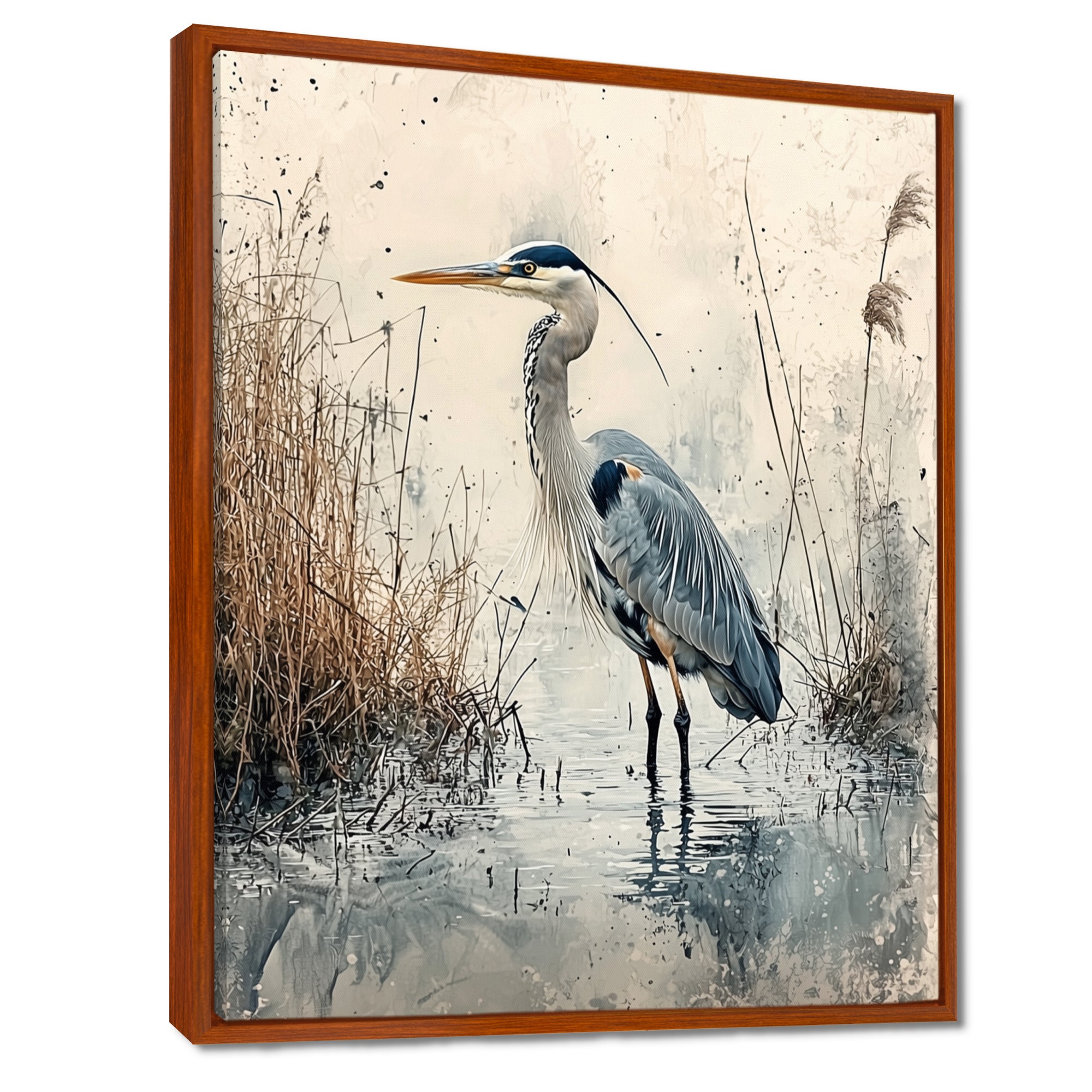 Relaxing Heron In The Marsh - Heron Living Room Wall Art
