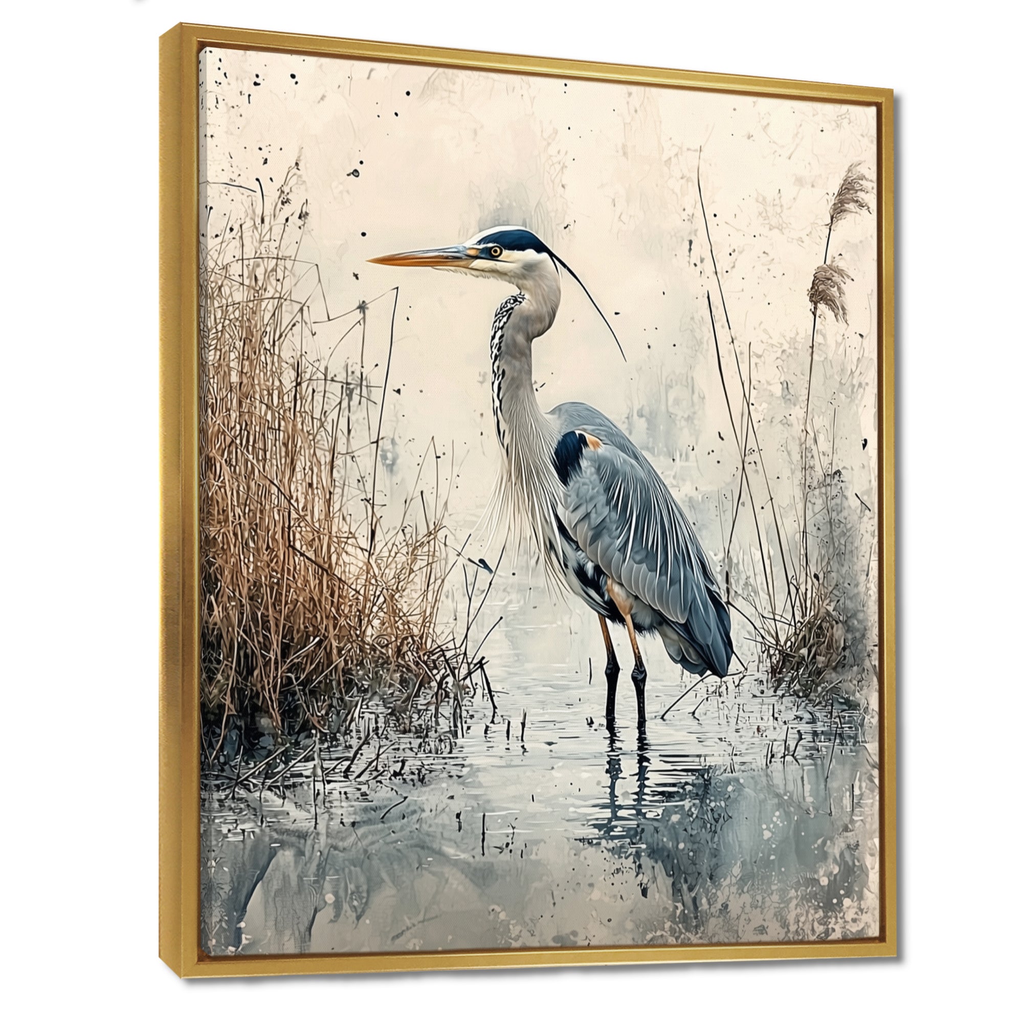 Relaxing Heron In The Marsh - Heron Living Room Wall Art