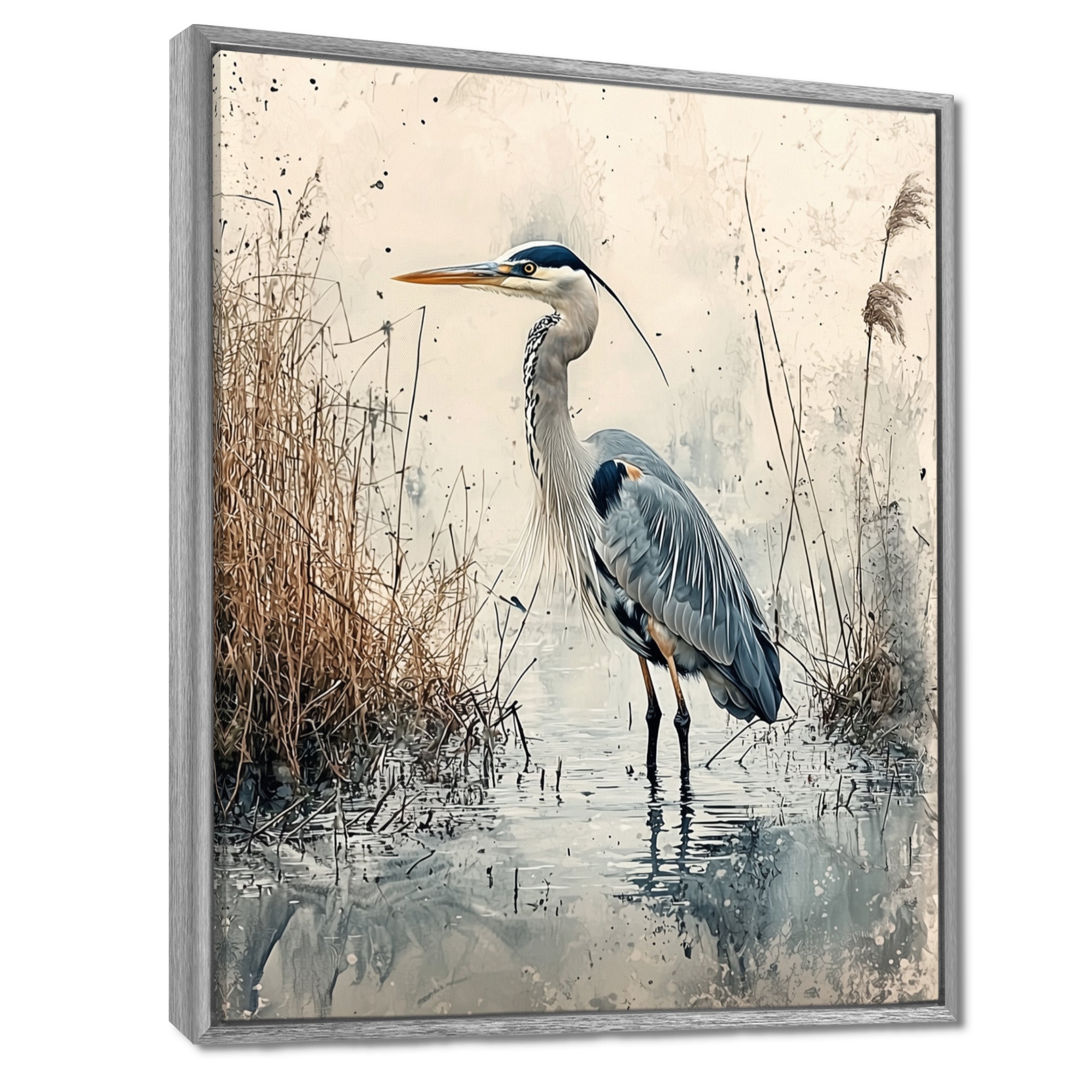Relaxing Heron In The Marsh - Heron Living Room Wall Art
