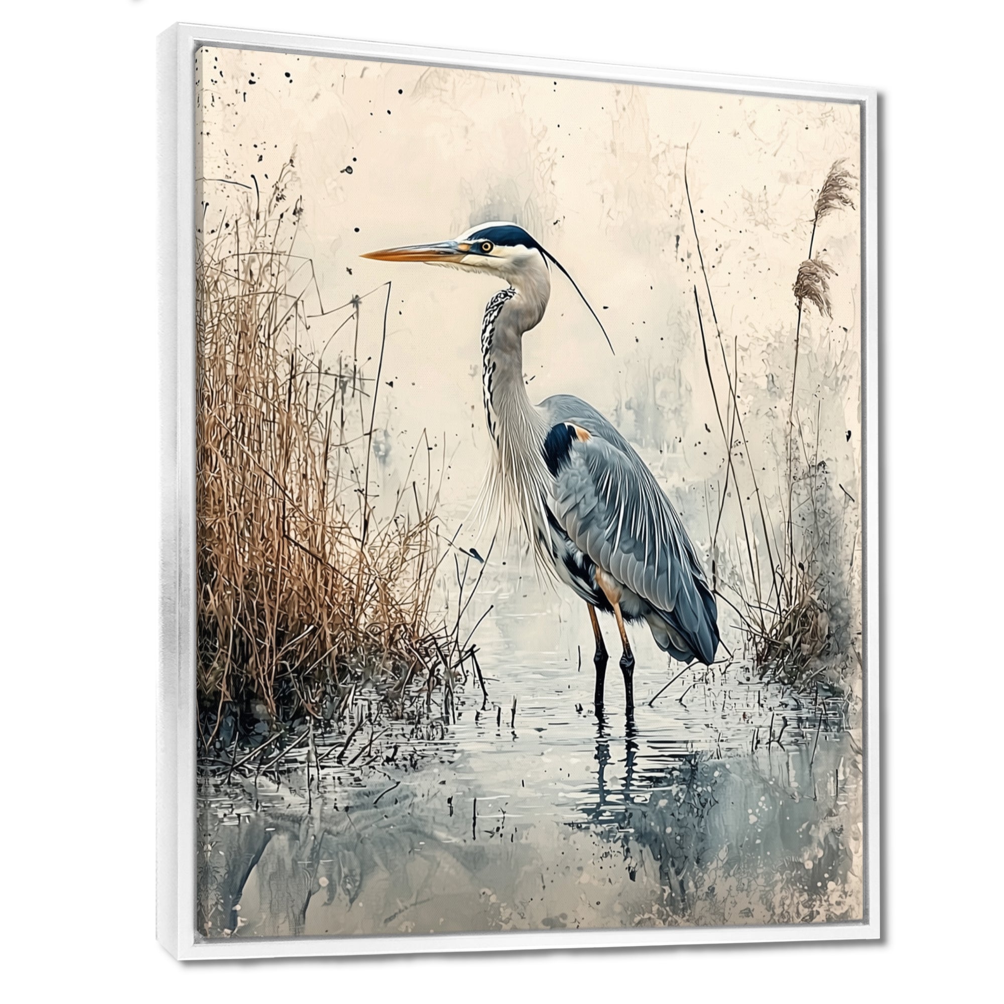 Relaxing Heron In The Marsh - Heron Living Room Wall Art