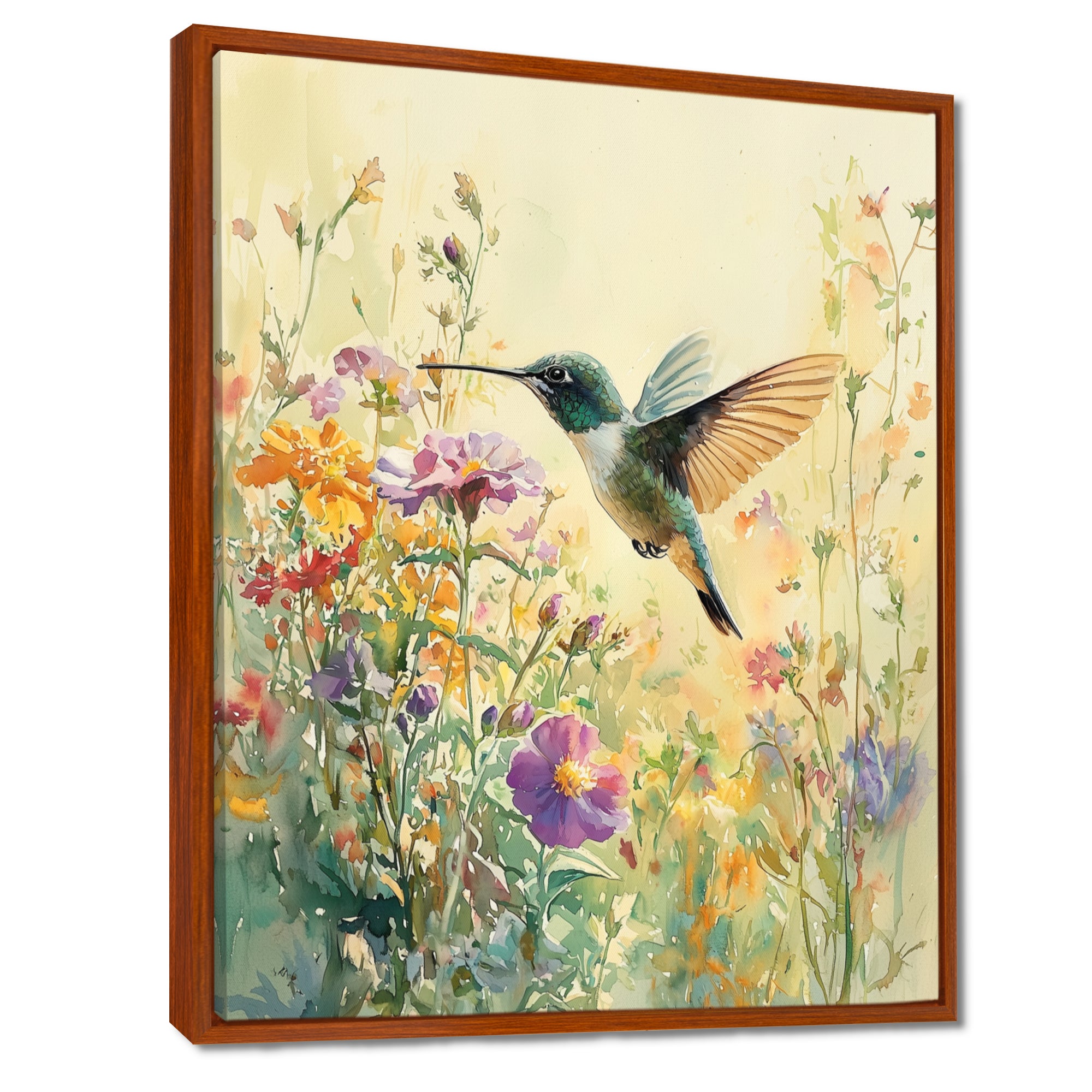 Hummingbird Among The Wildflowers - Bird Bedroom Wall Art