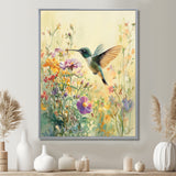 Hummingbird Among The Wildflowers - Bird Bedroom Wall Art