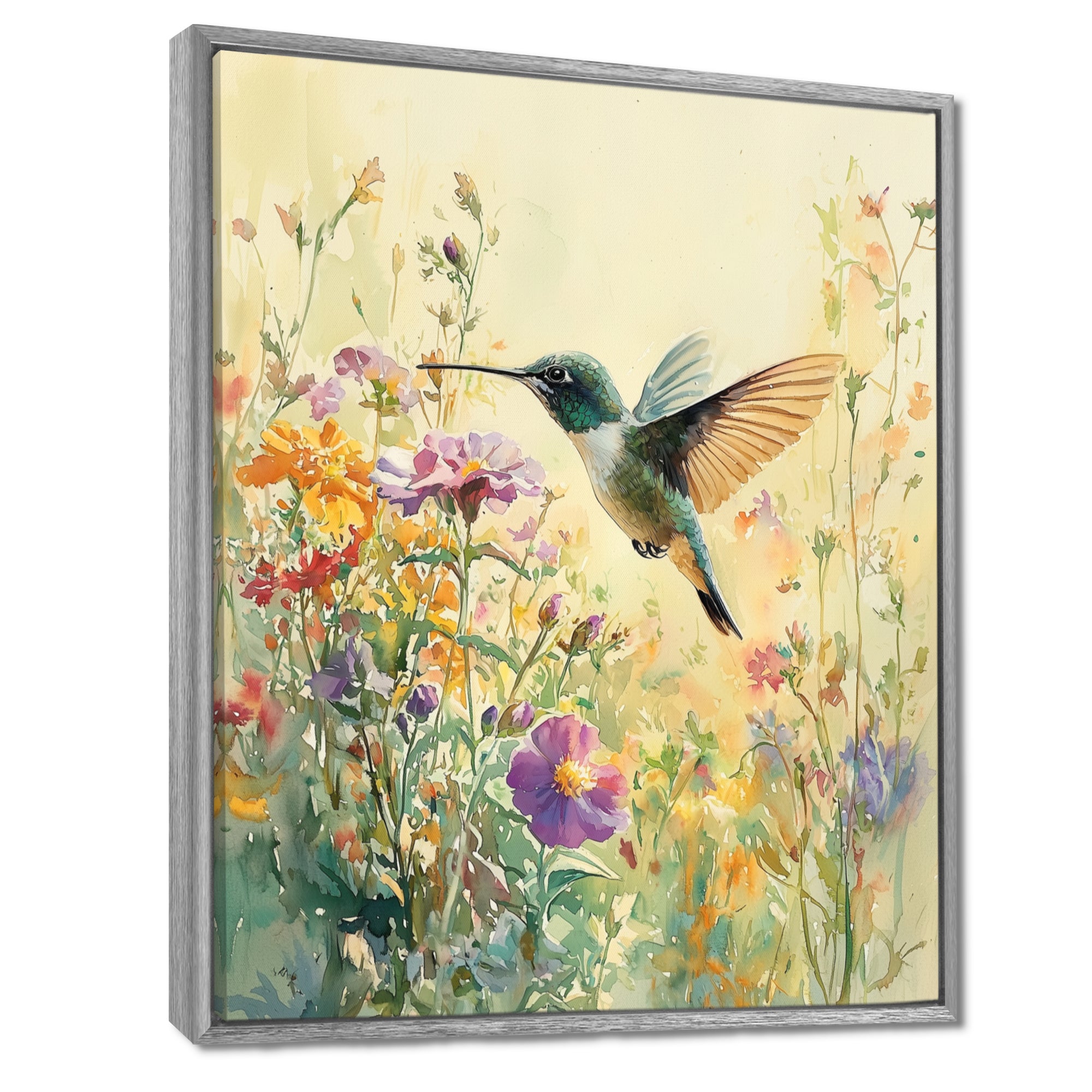 Hummingbird Among The Wildflowers - Bird Bedroom Wall Art
